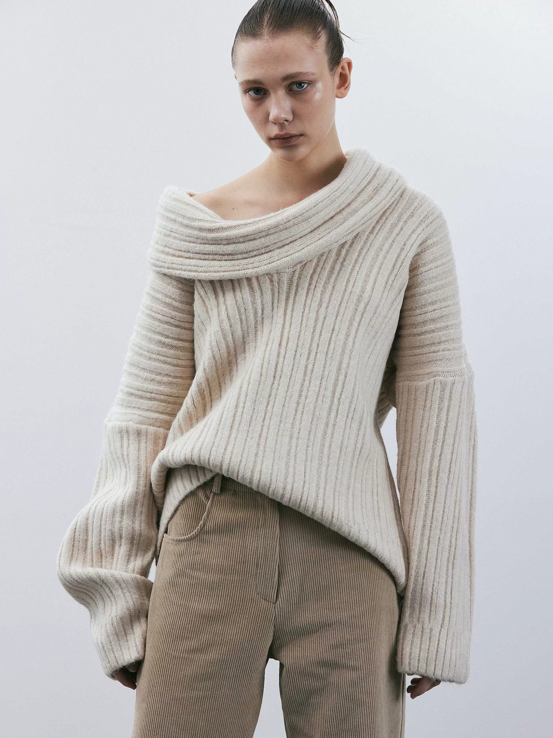 Source Unknown Becca Pull Surdimensionne En Tricot A Rouleau Haut, Bouleau Best Sale