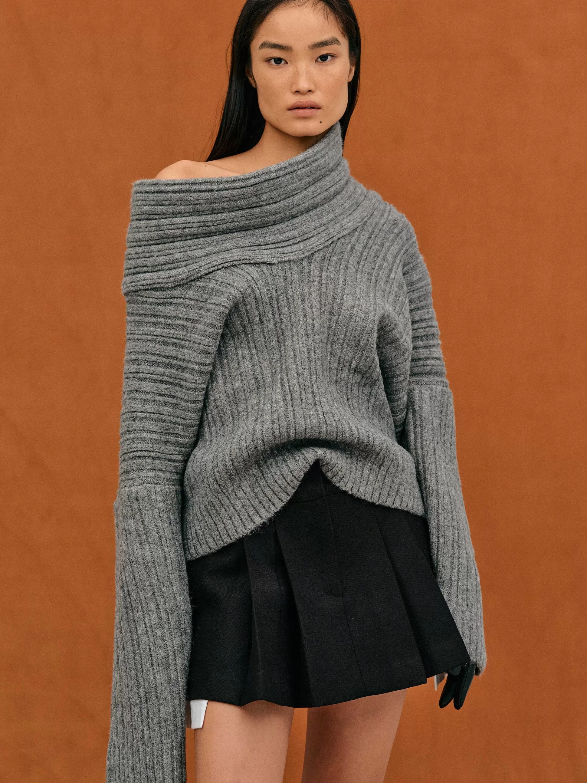 Source Unknown Becca Pull Surdimensionne En Tricot A Rouleau Haut, Gris Tempete Store