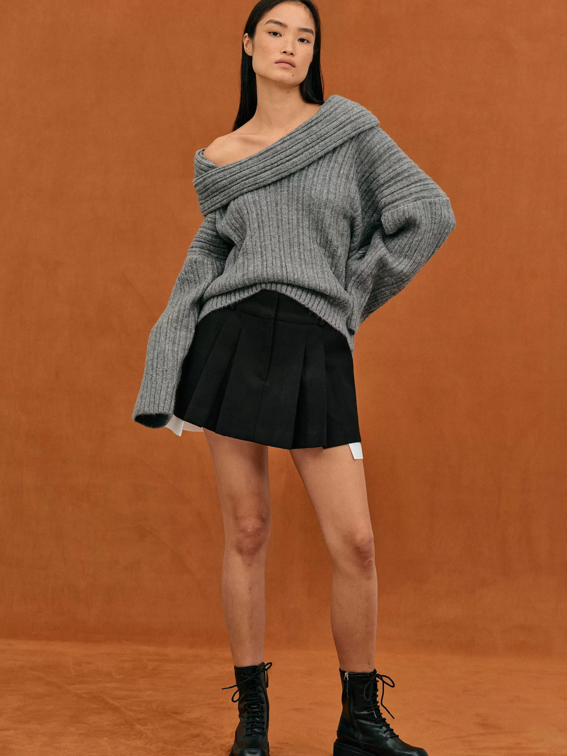 Source Unknown Becca Pull Surdimensionne En Tricot A Rouleau Haut, Gris Tempete Store