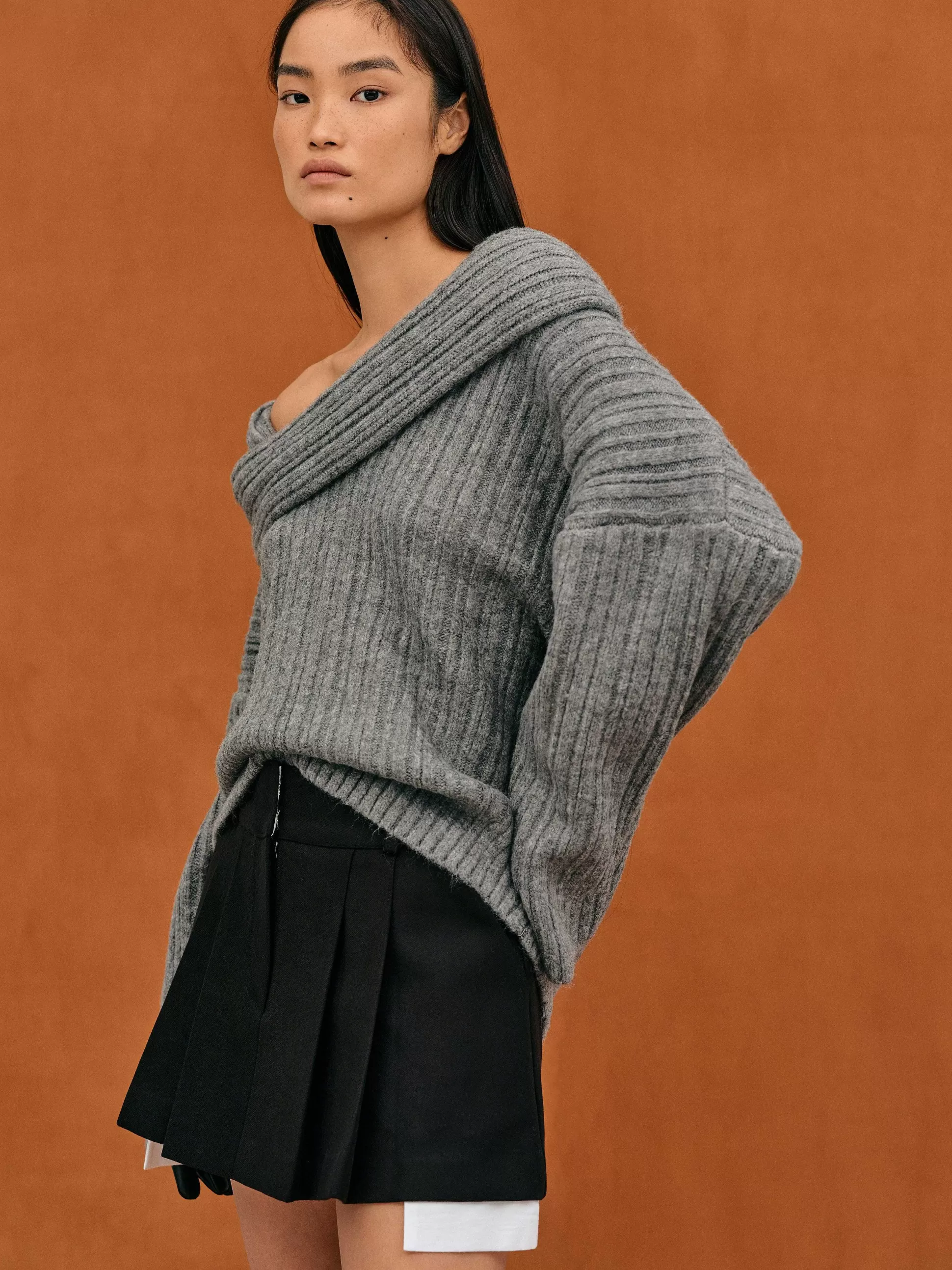 Source Unknown Becca Pull Surdimensionne En Tricot A Rouleau Haut, Gris Tempete Store