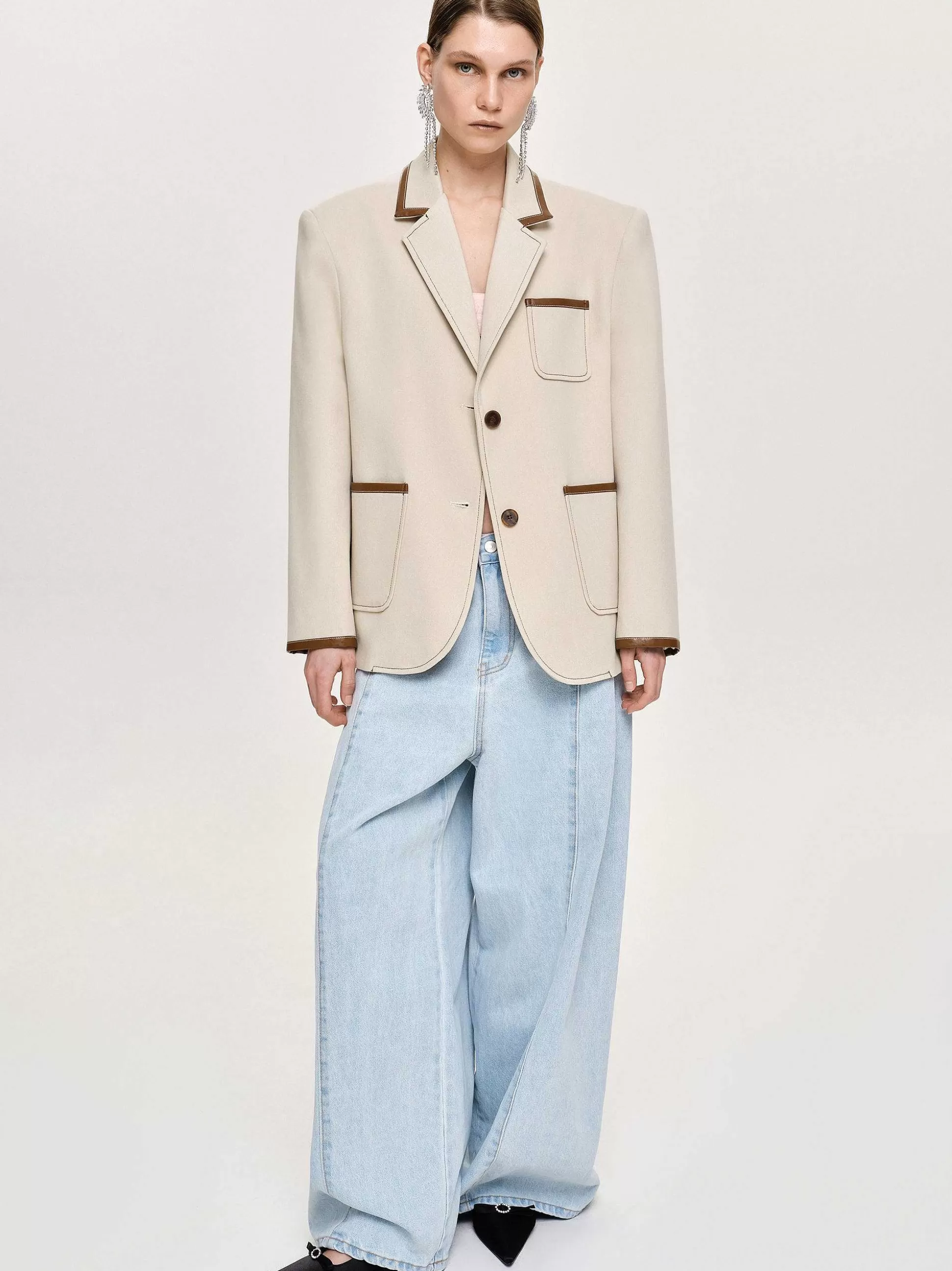 Source Unknown Blazer Borde De Cuir, Toile Online
