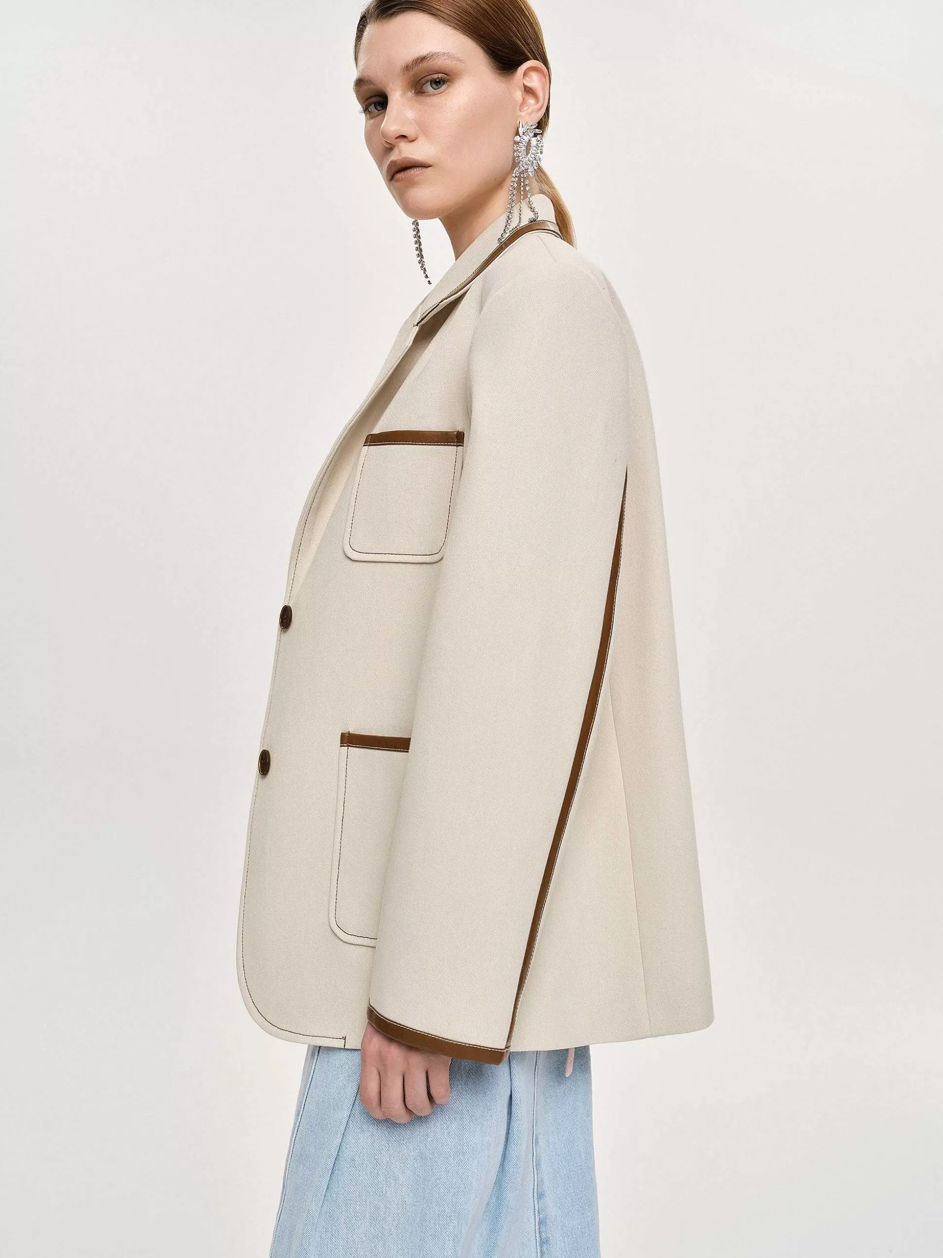 Source Unknown Blazer Borde De Cuir, Toile Online