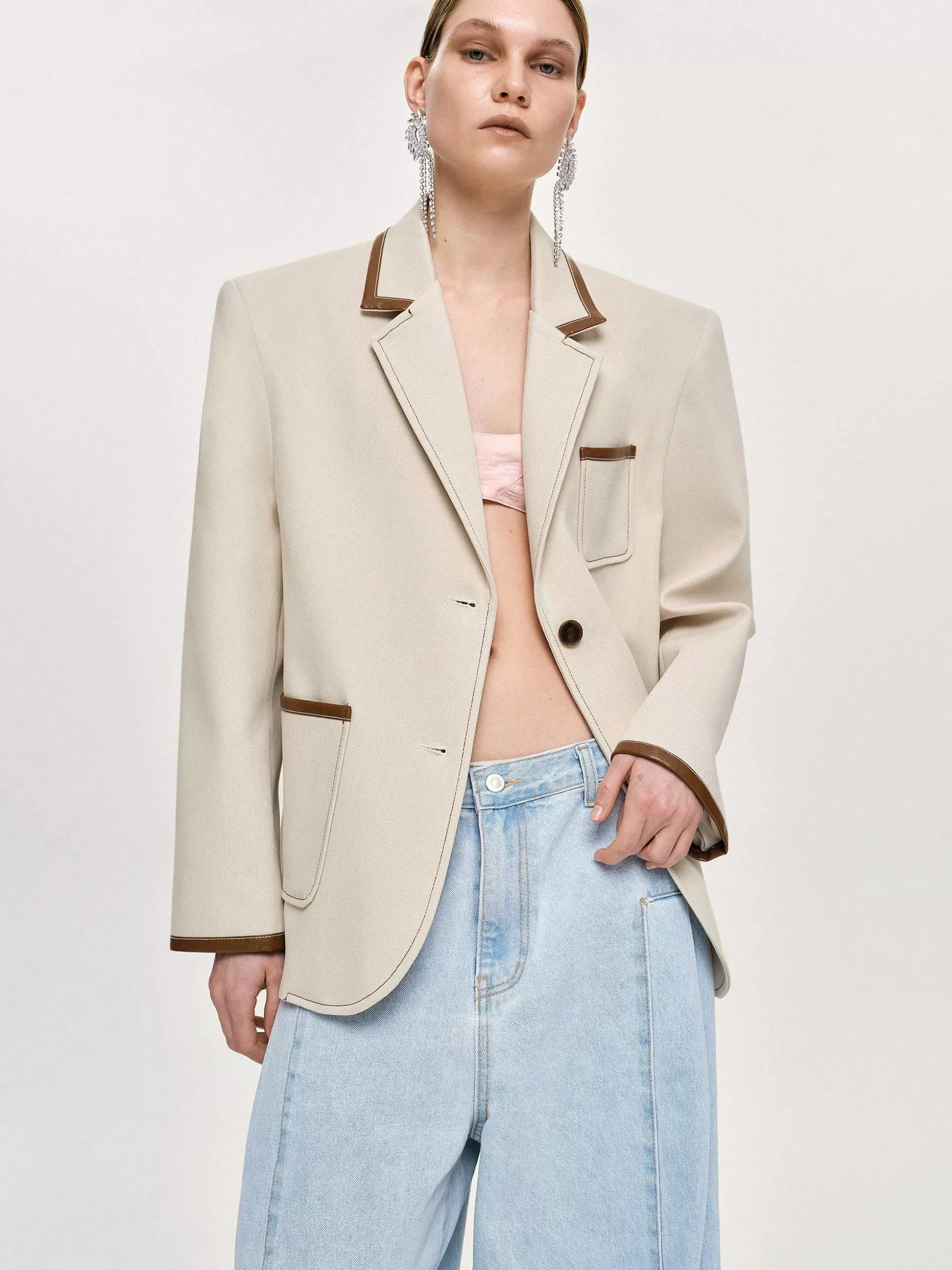 Source Unknown Blazer Borde De Cuir, Toile Outlet
