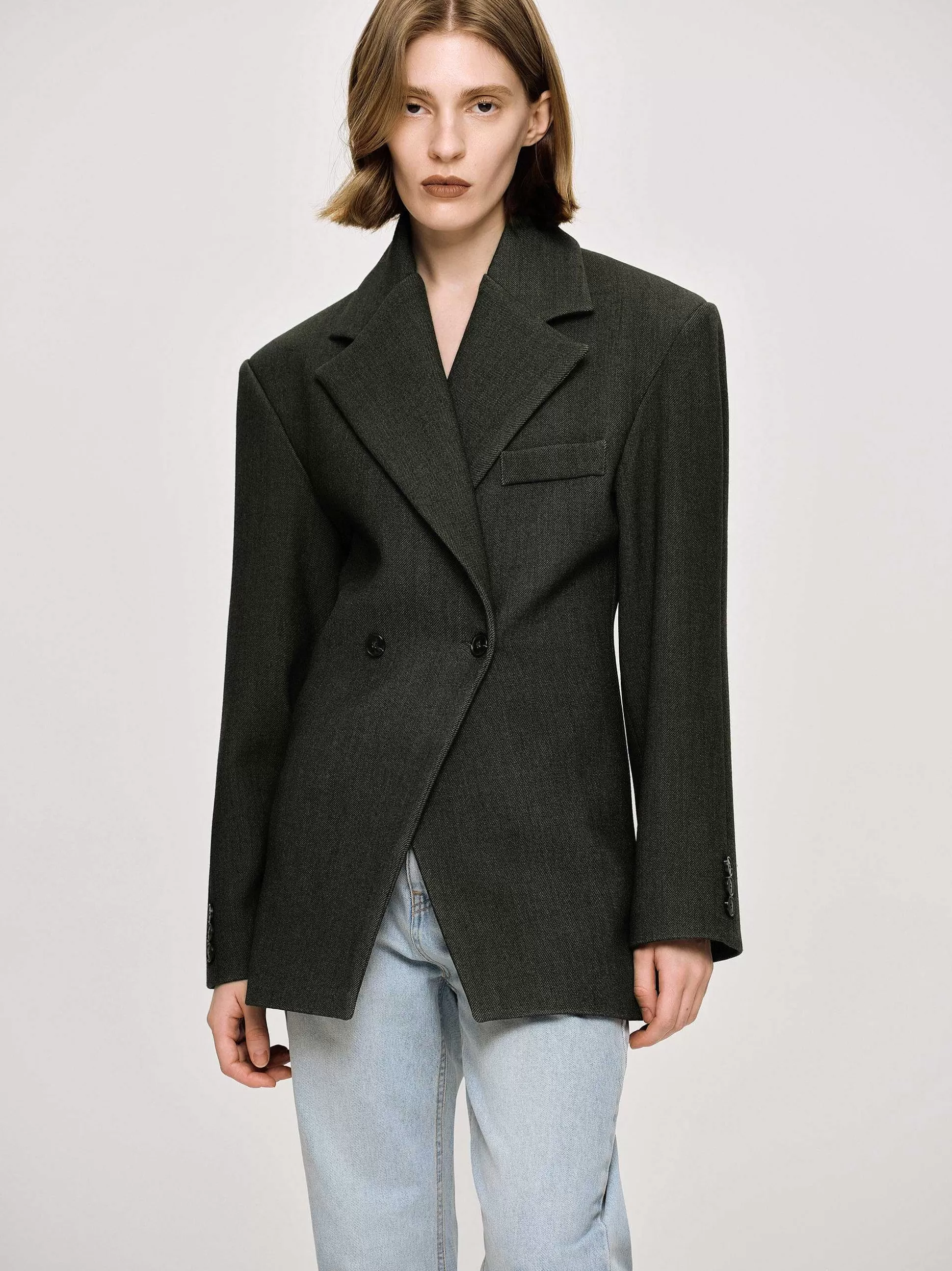 Source Unknown Blazer Cintre A Double Boutonnage Nangy, Gris Charbon Best