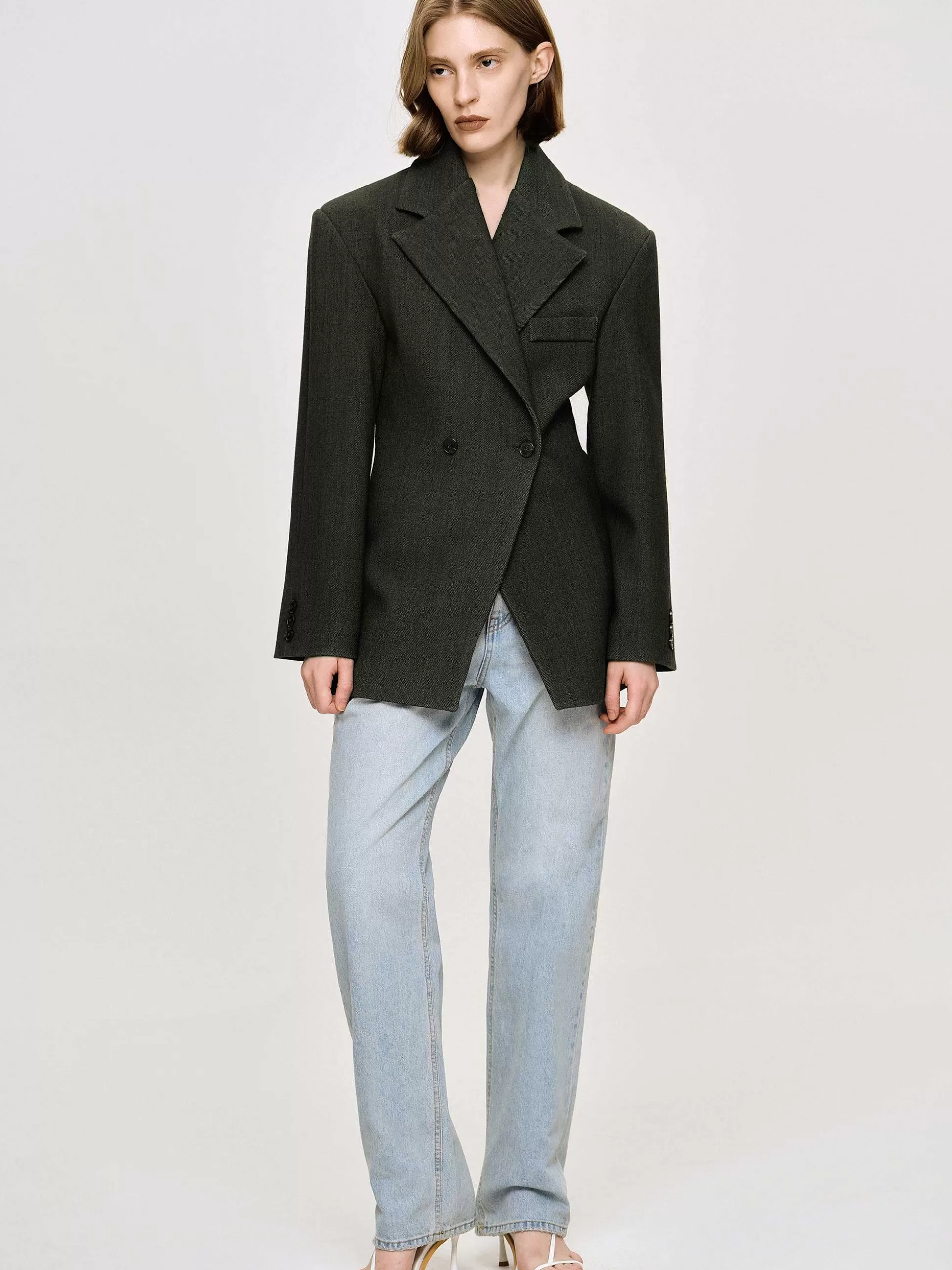 Source Unknown Blazer Cintre A Double Boutonnage Nangy, Gris Charbon Shop