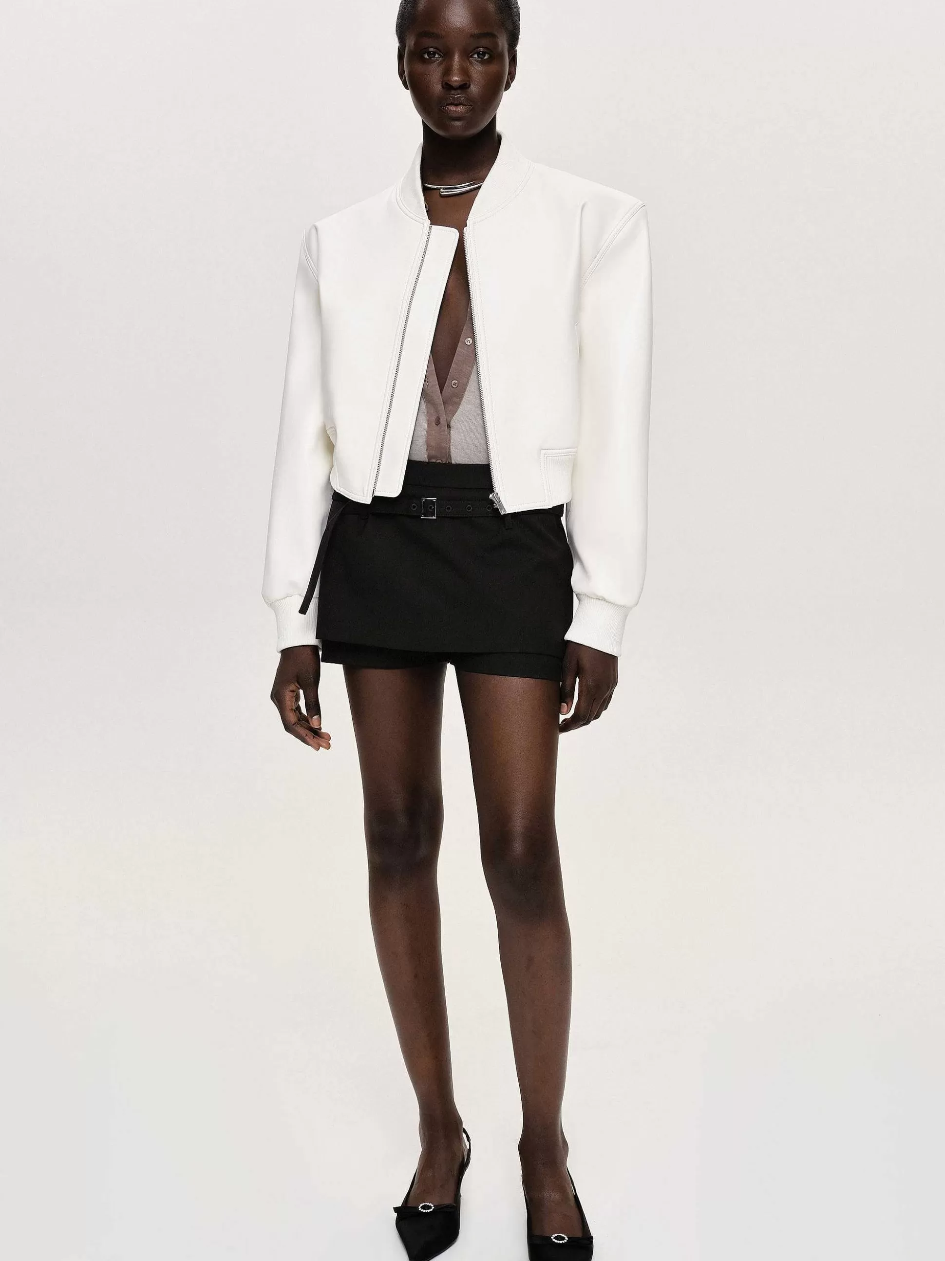 Source Unknown Blouson Aviateur En Similicuir, Blanc Best Sale