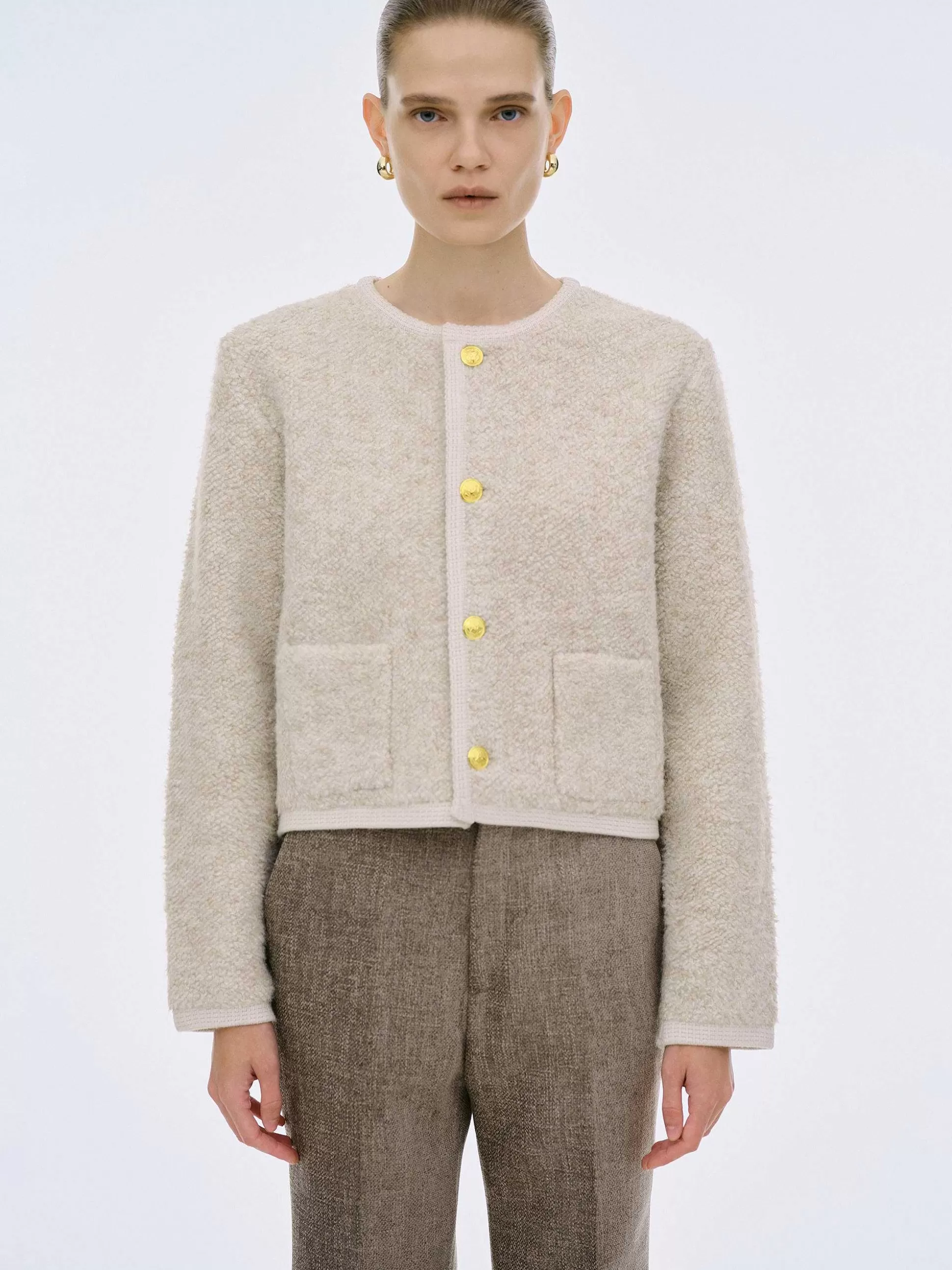Source Unknown Cardigan En Laine De Tonte Mogador, Melange Beige Discount