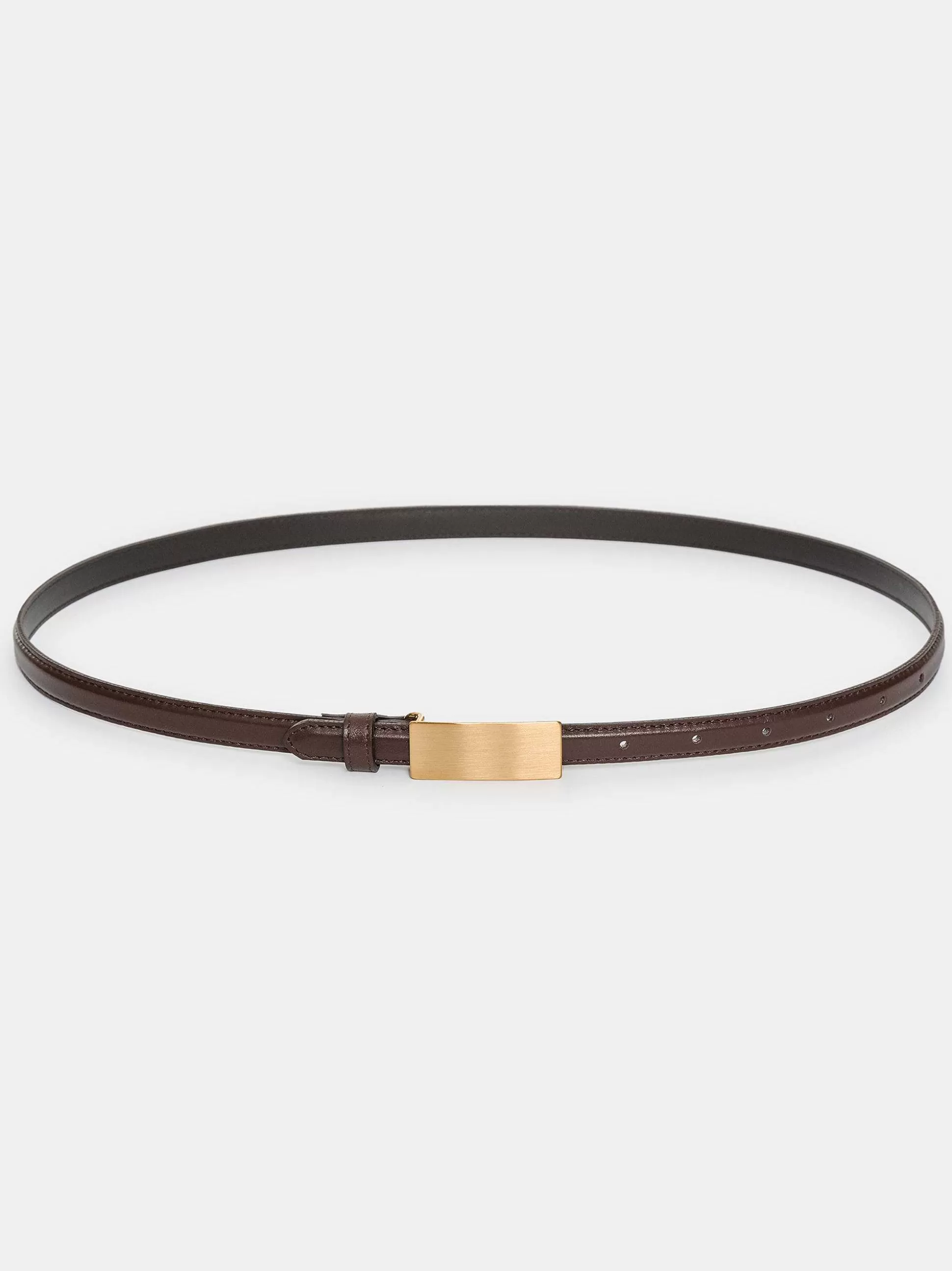 Source Unknown Ceinture En Cuir A Boucle Plate, Brune New