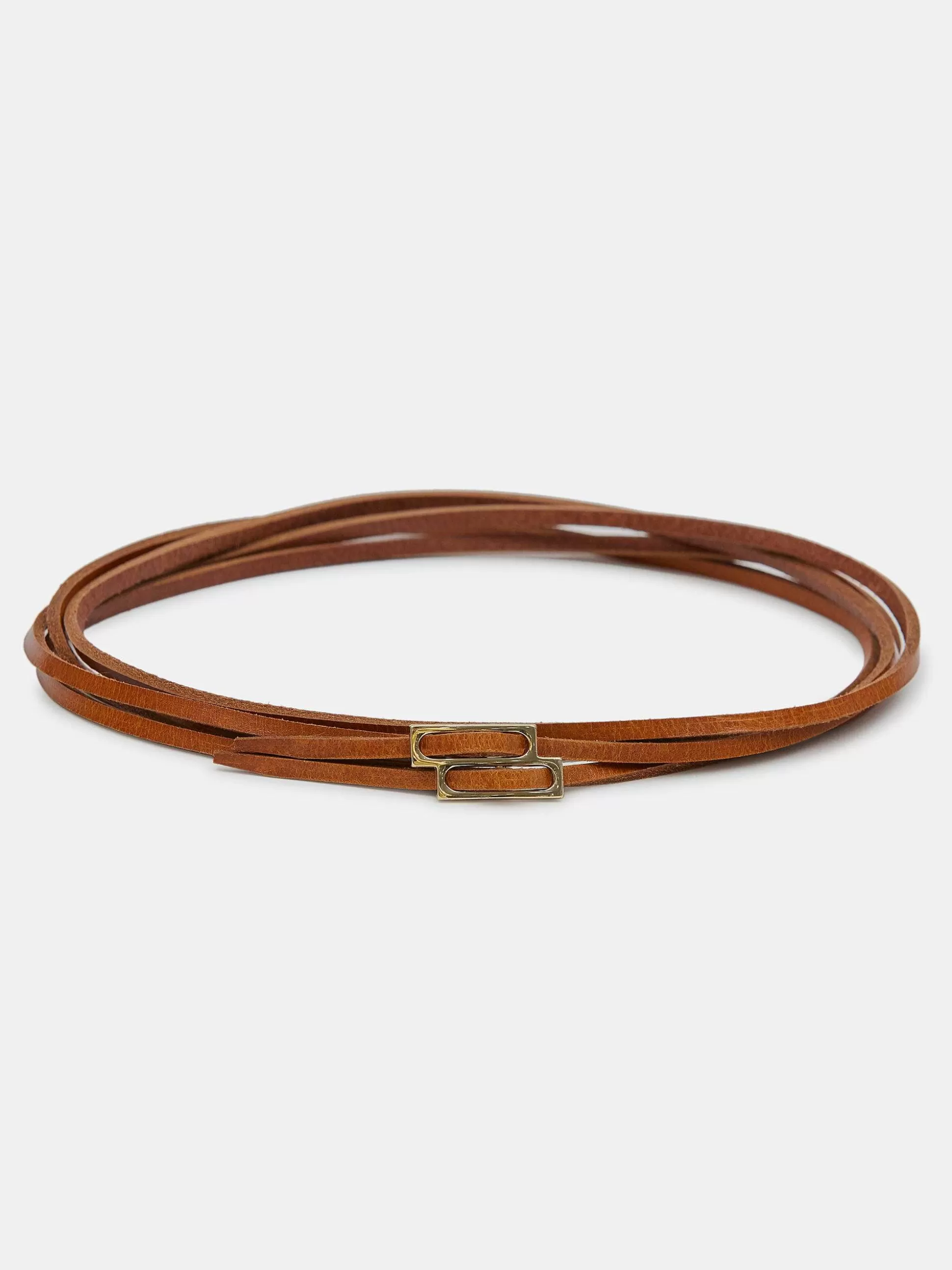 Source Unknown Ceinture En Cuir Double Fine, Beige Cheap