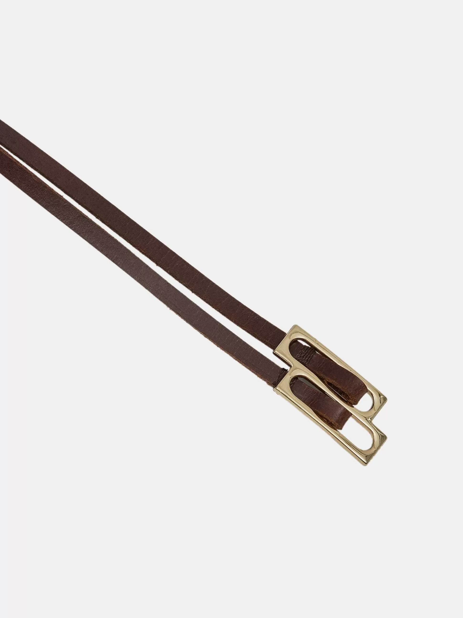 Source Unknown Ceinture En Cuir Double Fine, Marron Cheap