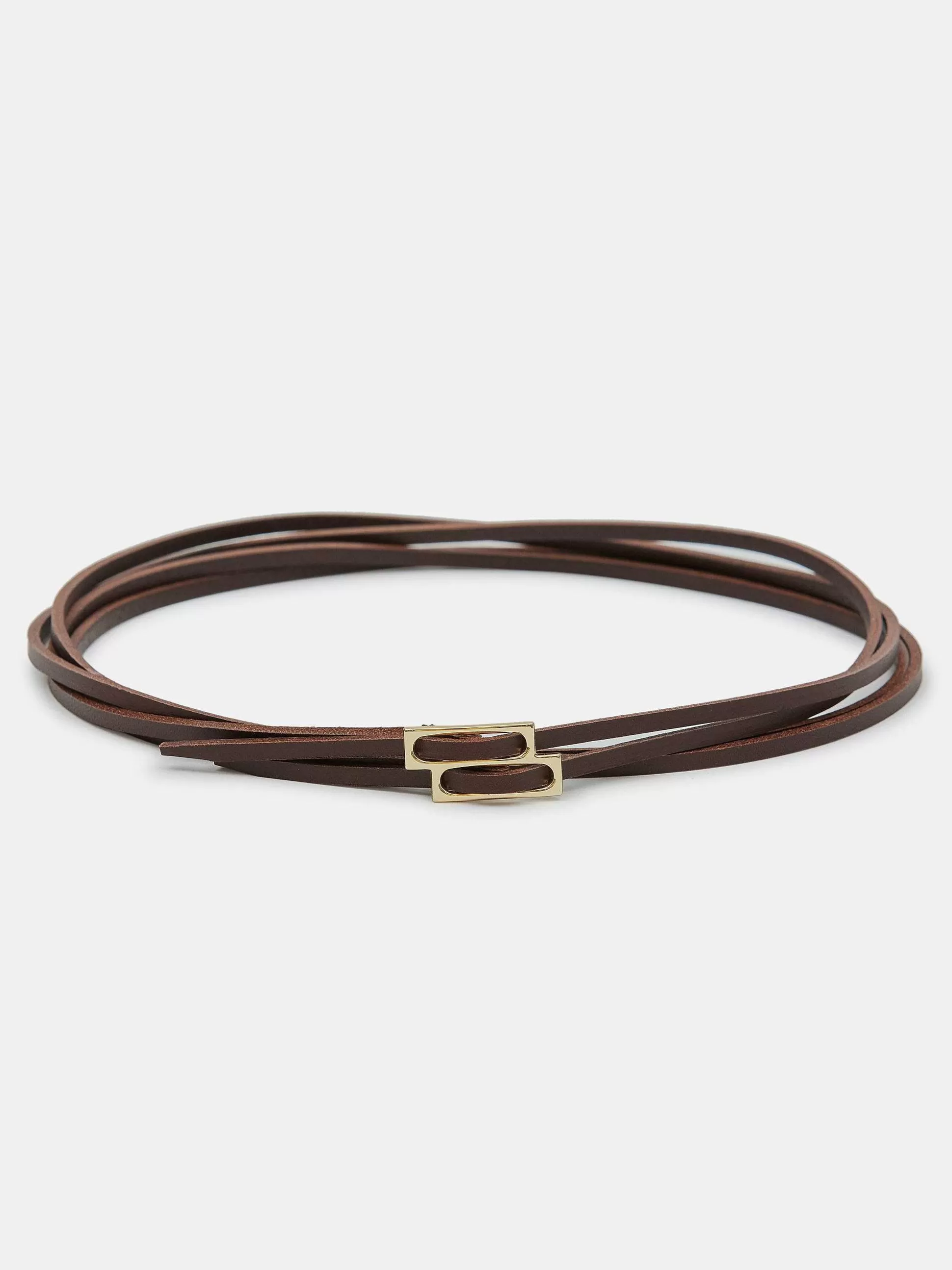 Source Unknown Ceinture En Cuir Double Fine, Marron Cheap