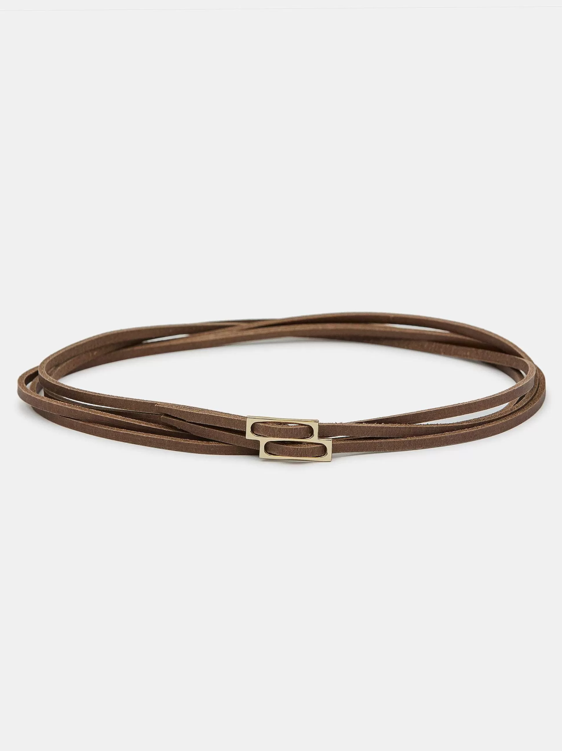 Source Unknown Ceinture En Cuir Double Fine, Moka Flash Sale