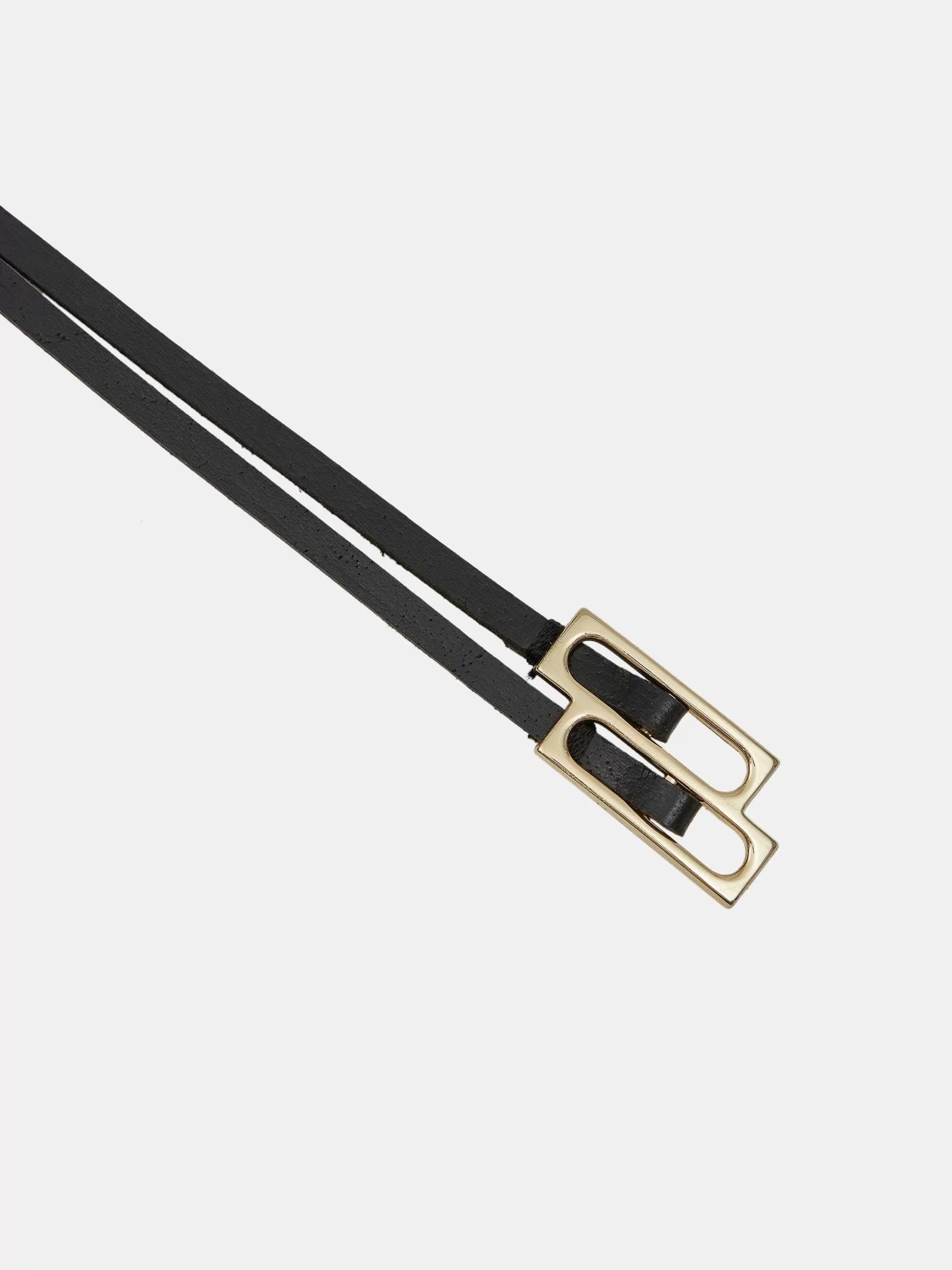 Source Unknown Ceinture En Cuir Double Fine, Noire Clearance