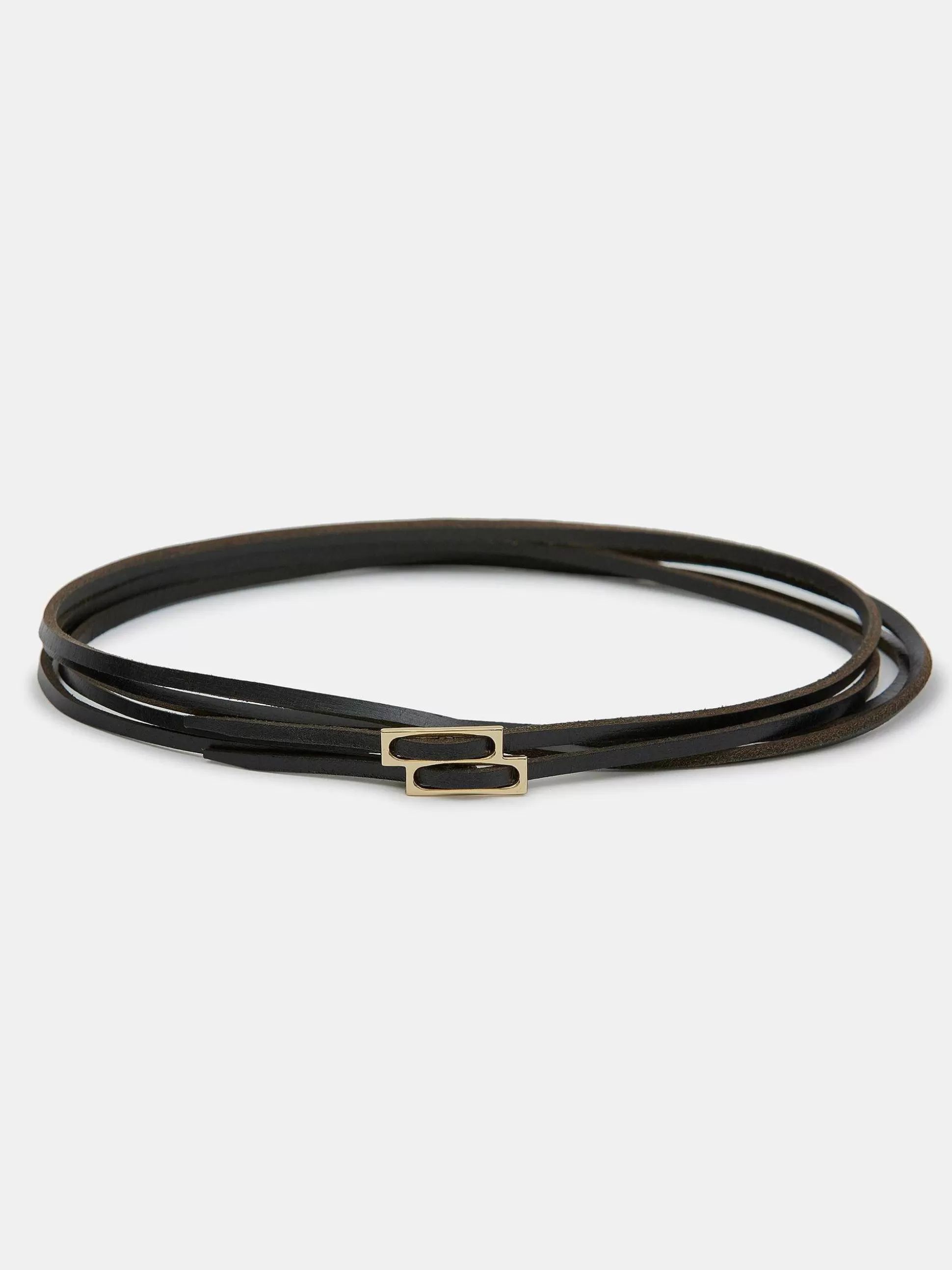 Source Unknown Ceinture En Cuir Double Fine, Noire Best Sale