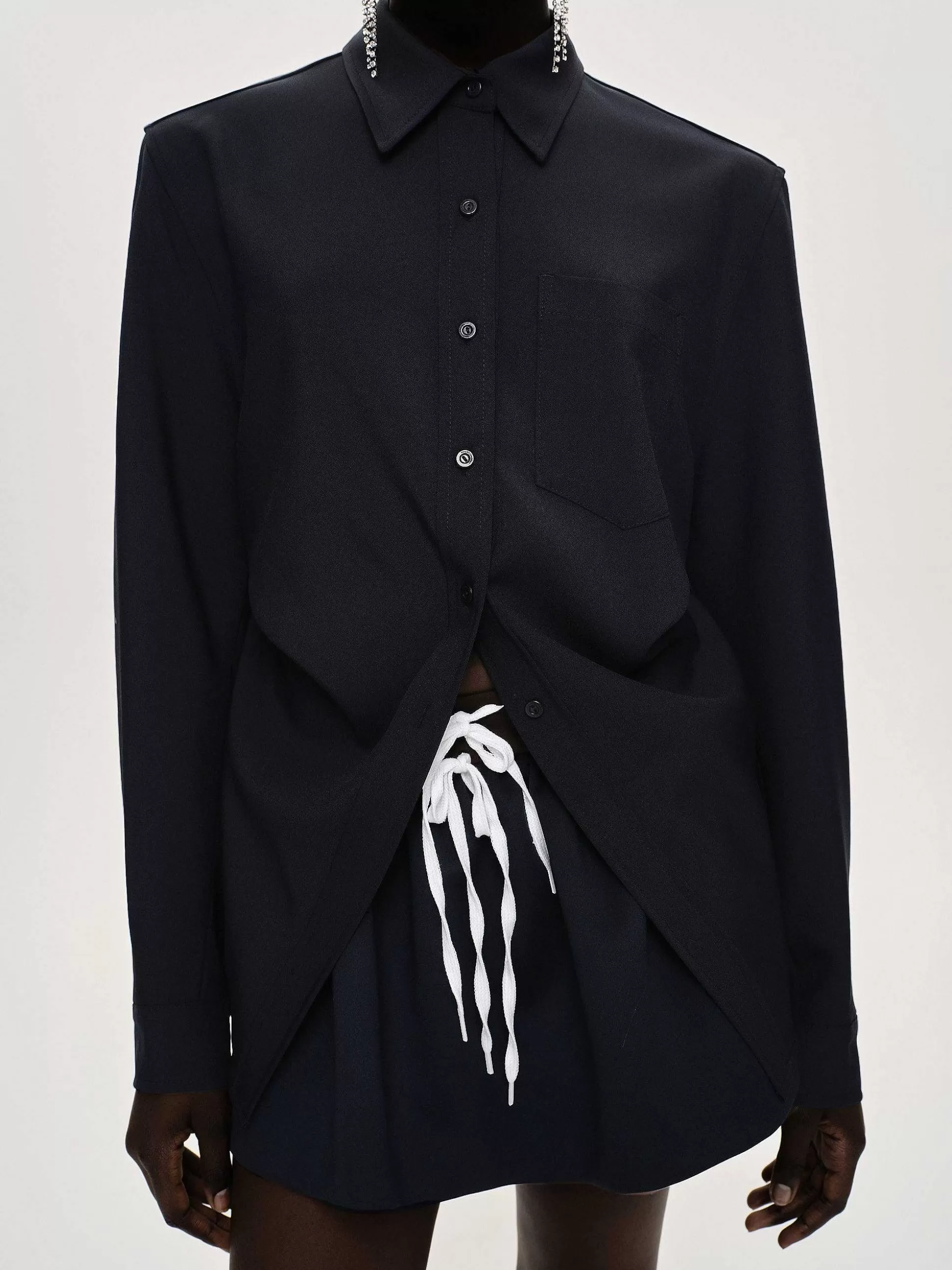 Source Unknown Chemise A Taille Ajustee, Bleu Marine Cheap