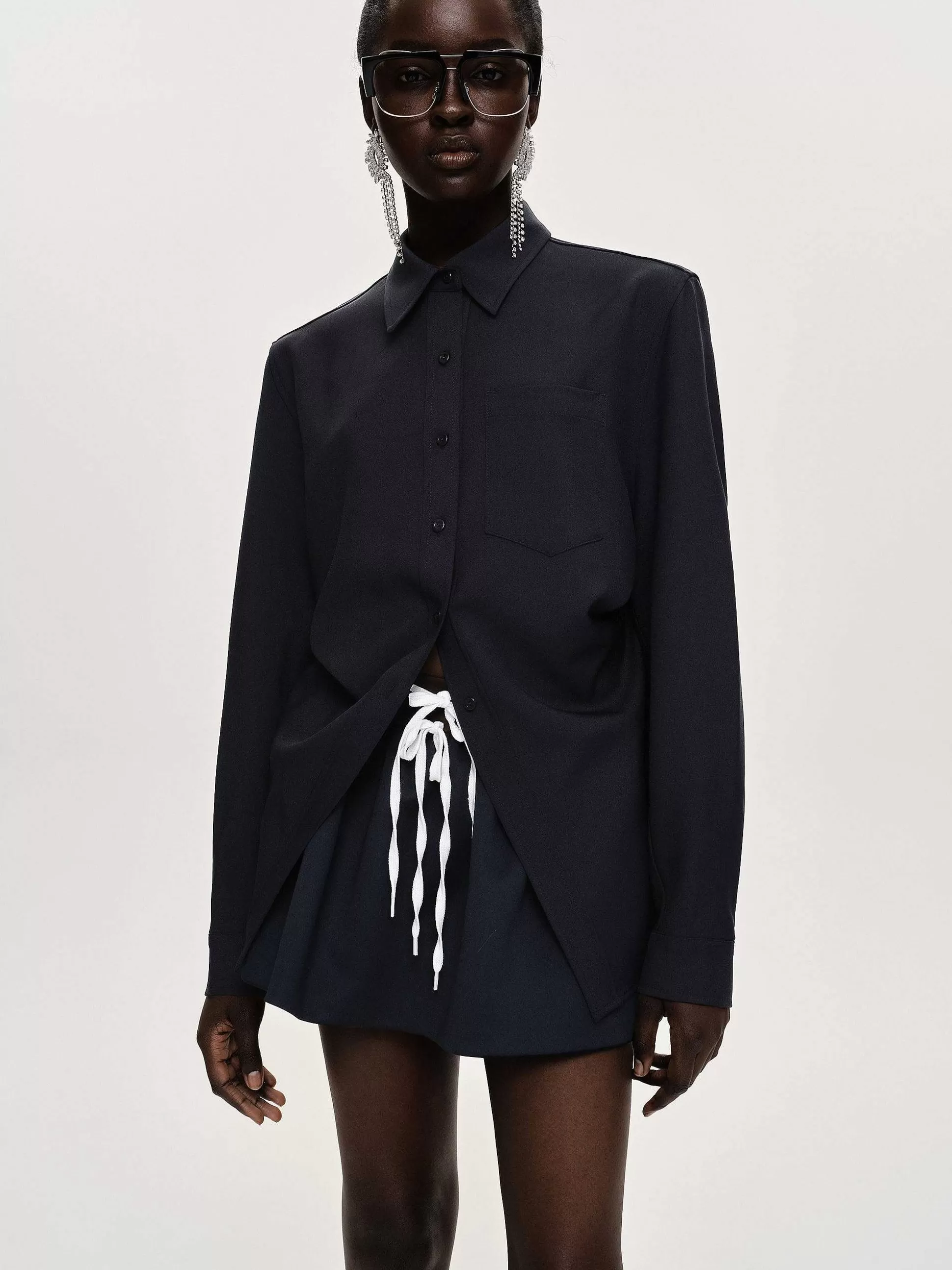 Source Unknown Chemise A Taille Ajustee, Bleu Marine Best Sale