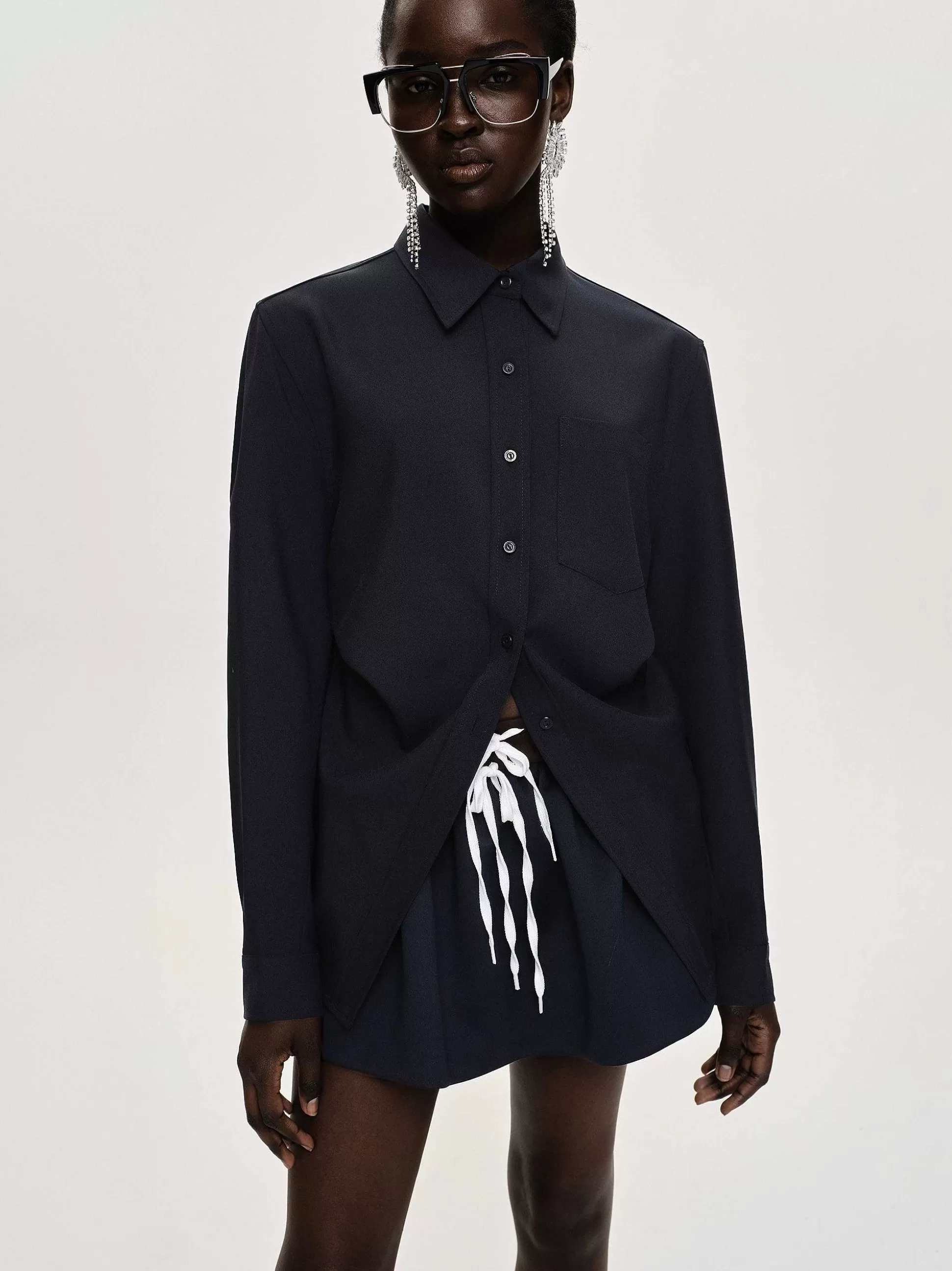 Source Unknown Chemise A Taille Ajustee, Bleu Marine Best Sale