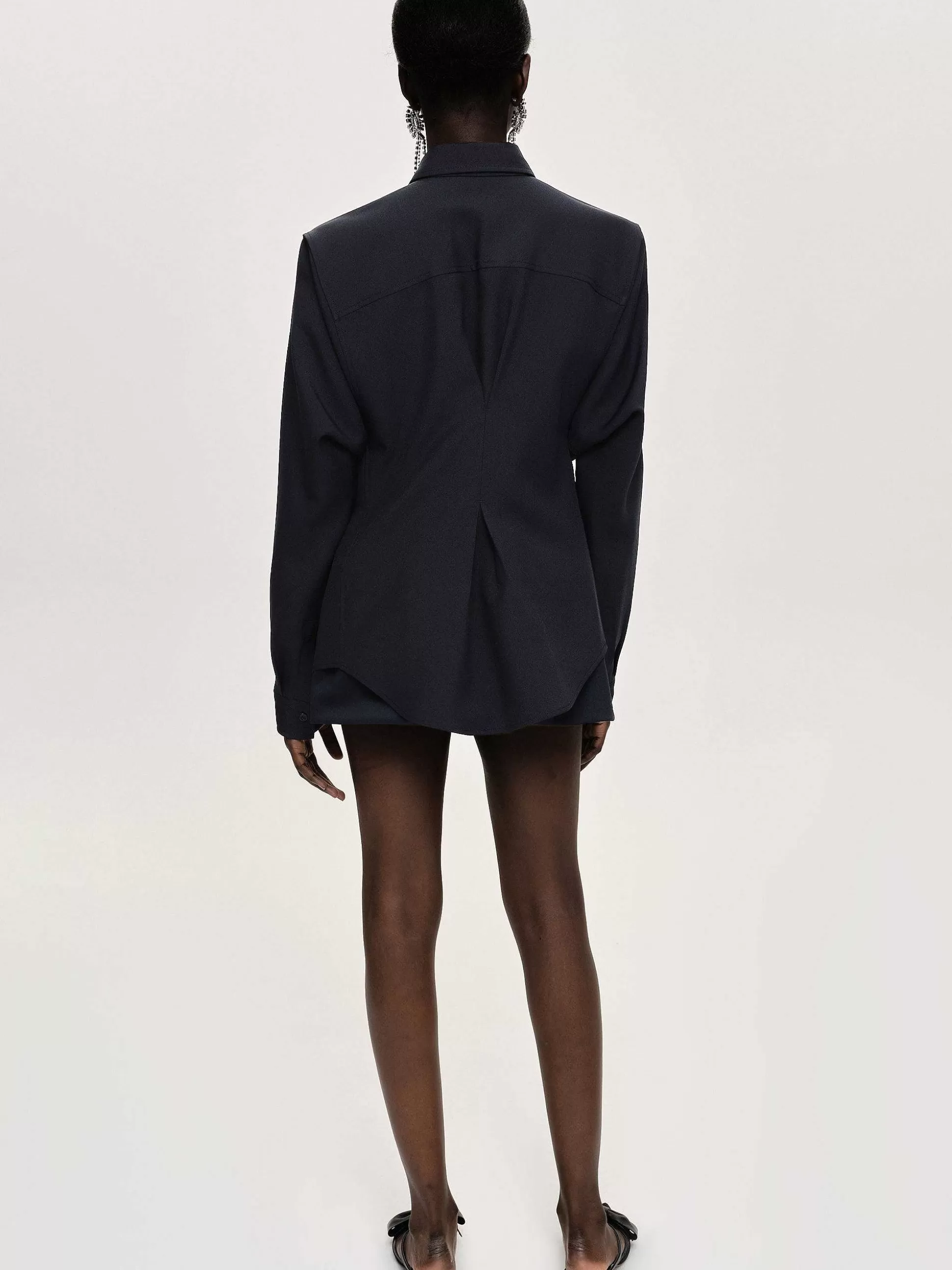 Source Unknown Chemise A Taille Ajustee, Bleu Marine Cheap
