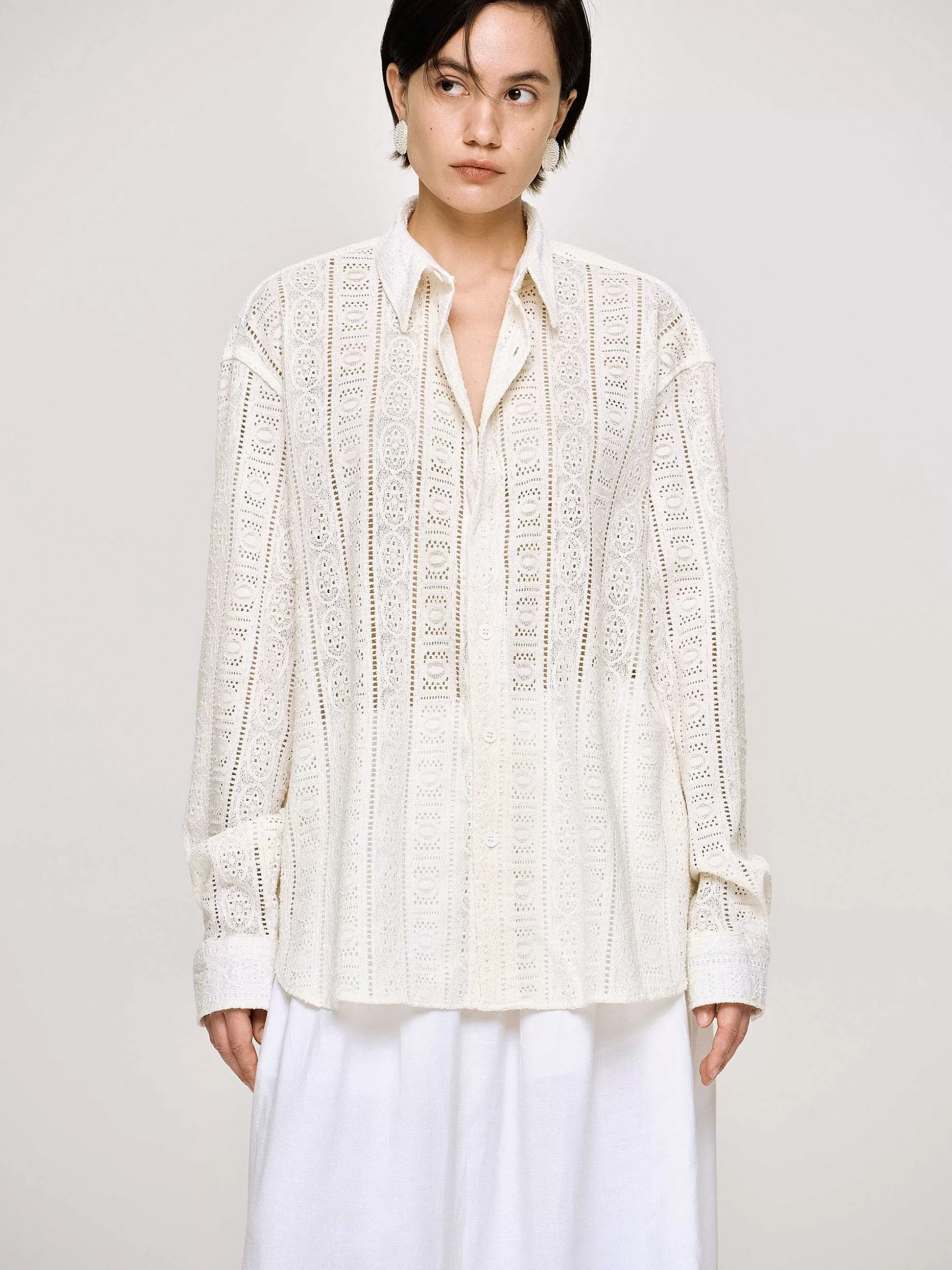 Source Unknown Chemise Boutonnee Surdimensionnee En Pointelle, Ivoire Cheap