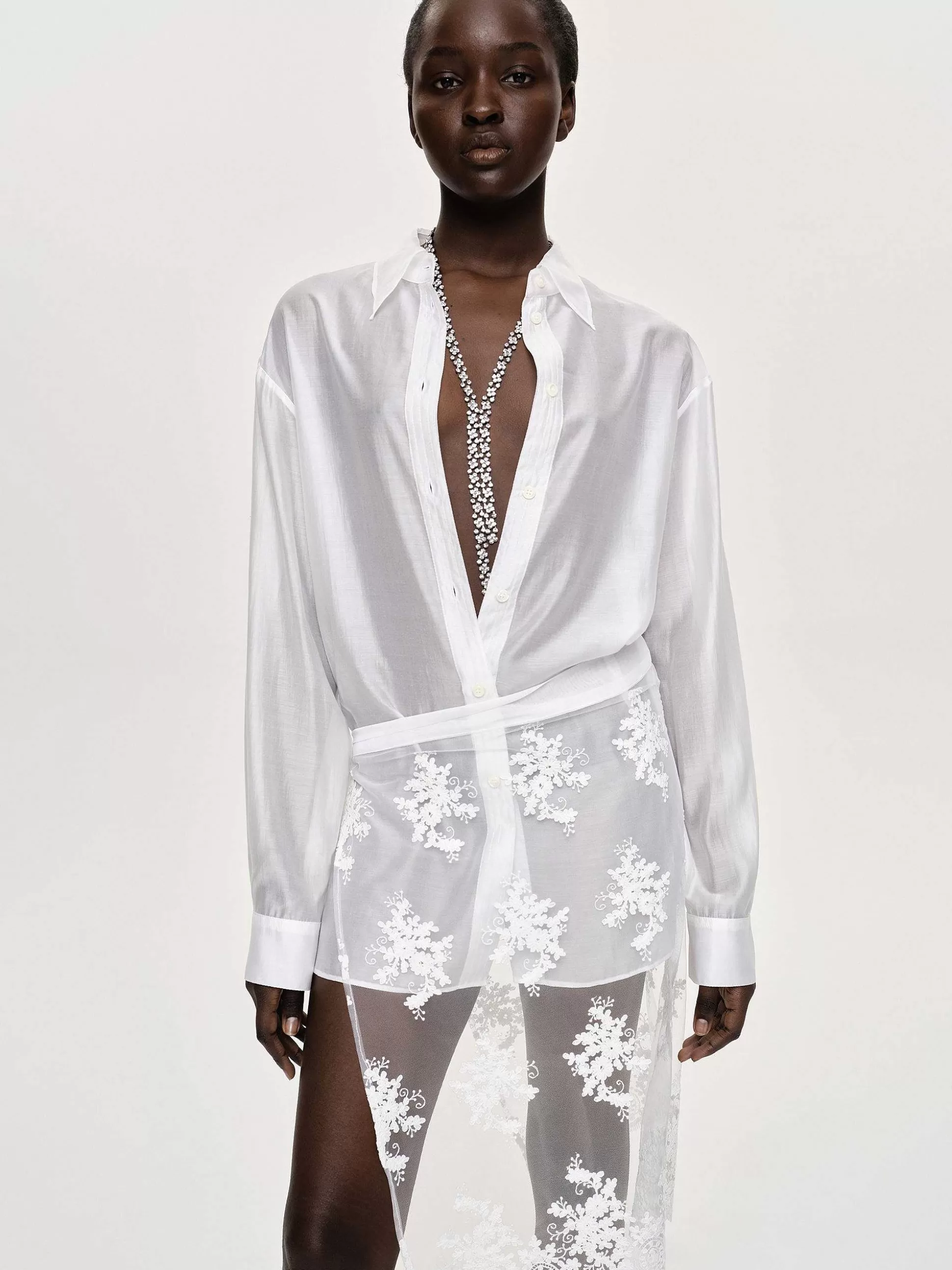 Source Unknown Chemise Boutonnee Transparente, Blanche Store