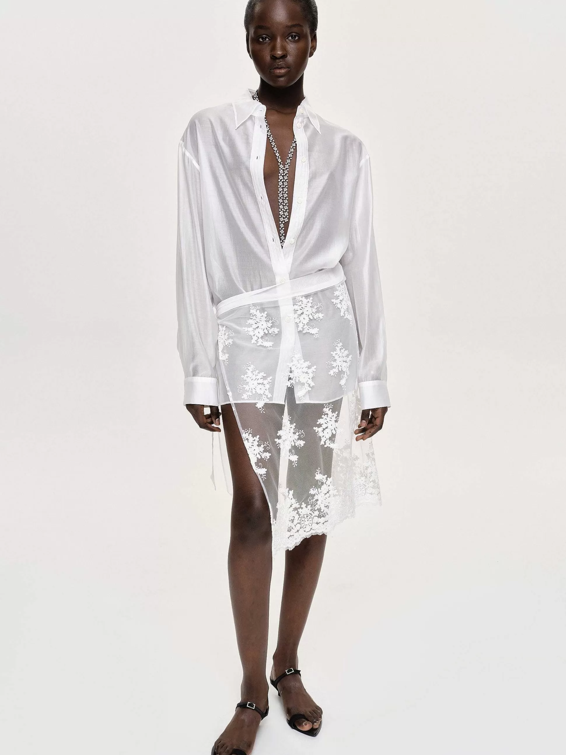 Source Unknown Chemise Boutonnee Transparente, Blanche Discount