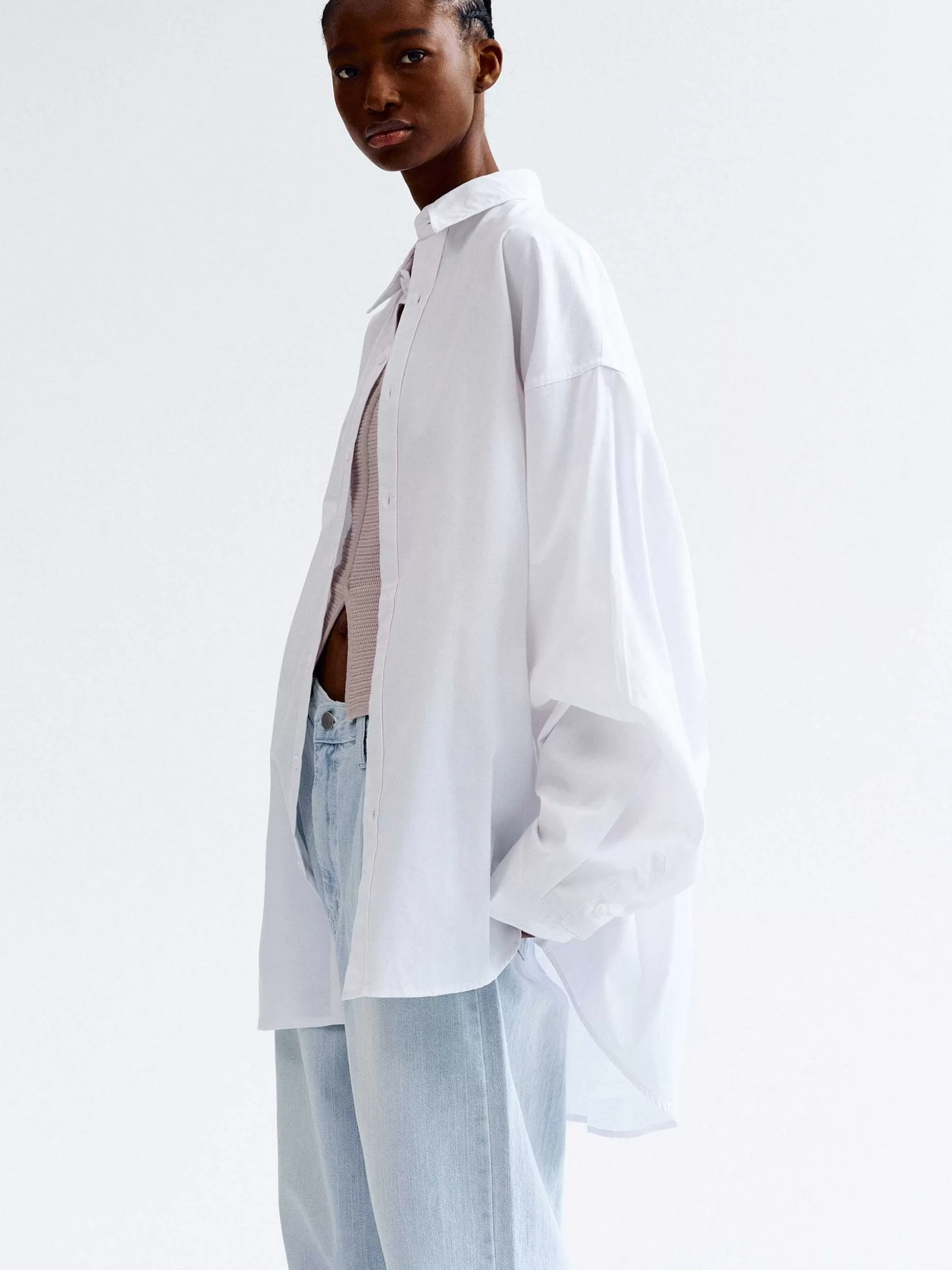 Source Unknown Chemise En Coton Over-Fit, Blanc Fashion