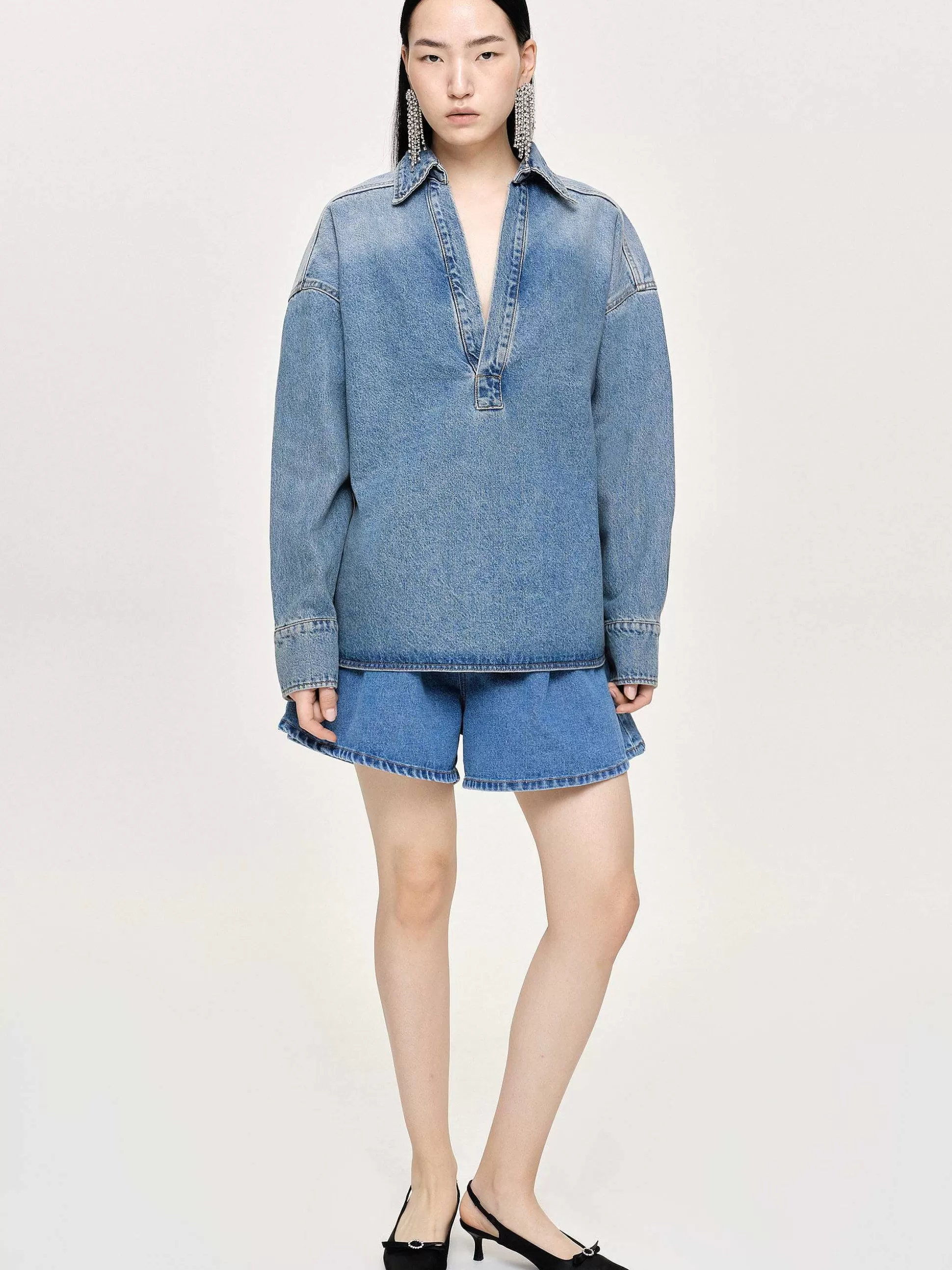 Source Unknown Chemise En Jean Surdimensionnee, Delave Teinte Clearance