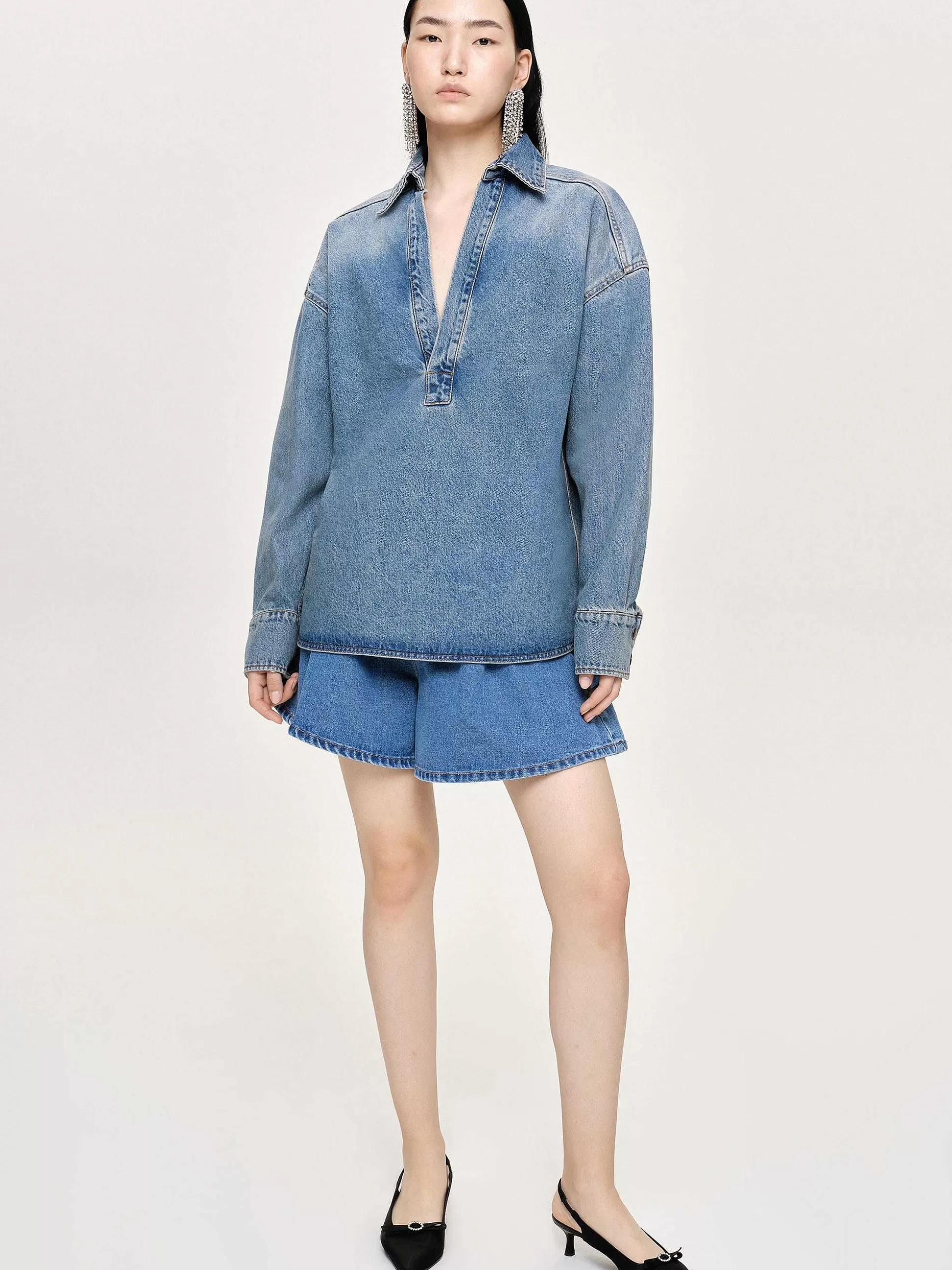 Source Unknown Chemise En Jean Surdimensionnee, Delave Teinte Clearance