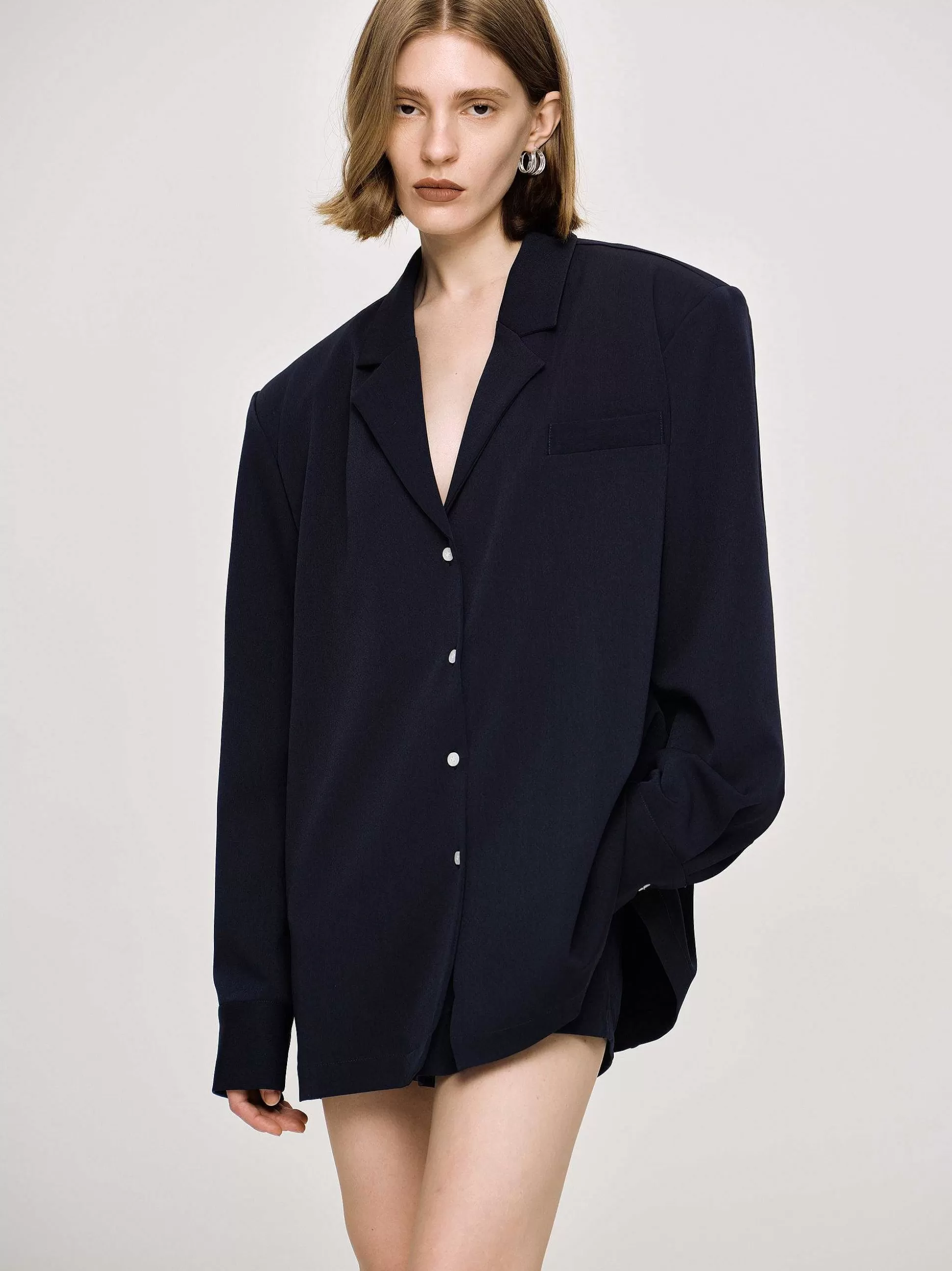 Source Unknown Chemise Fluide Surdimensionnee, Bleu Marine Online