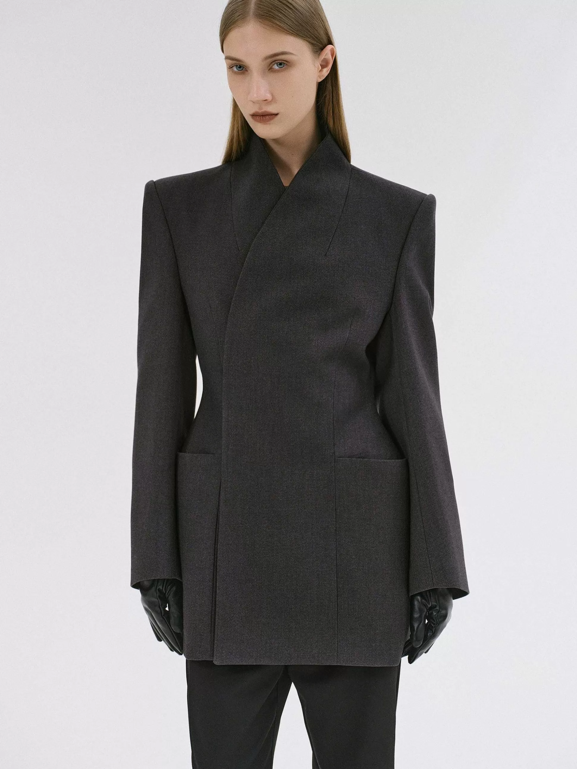 Source Unknown Corrin Wrap Blazer, Charbon Online