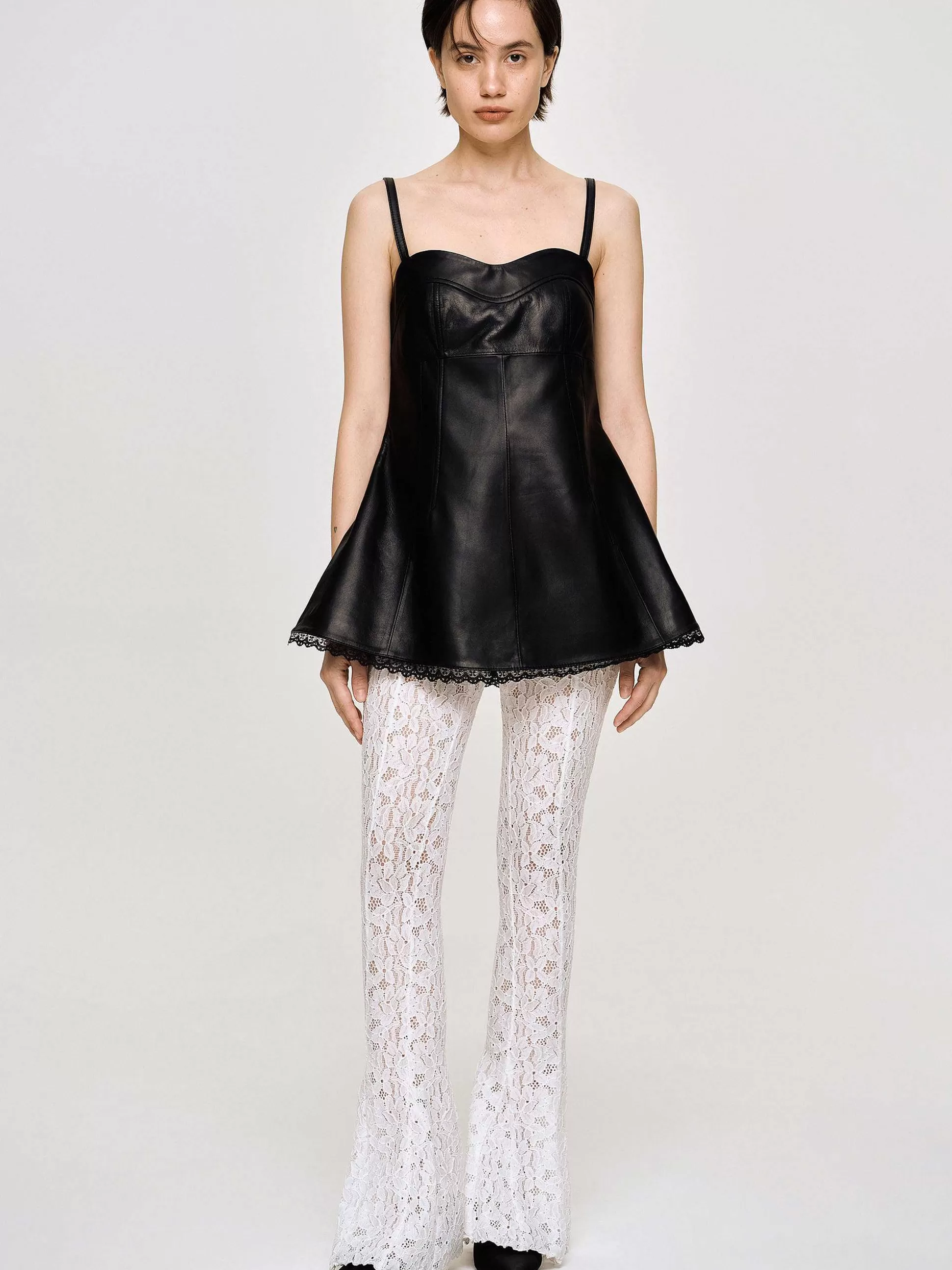 Source Unknown Dessus En Cuir Bustier En Peau D'Agneau, Noir Discount