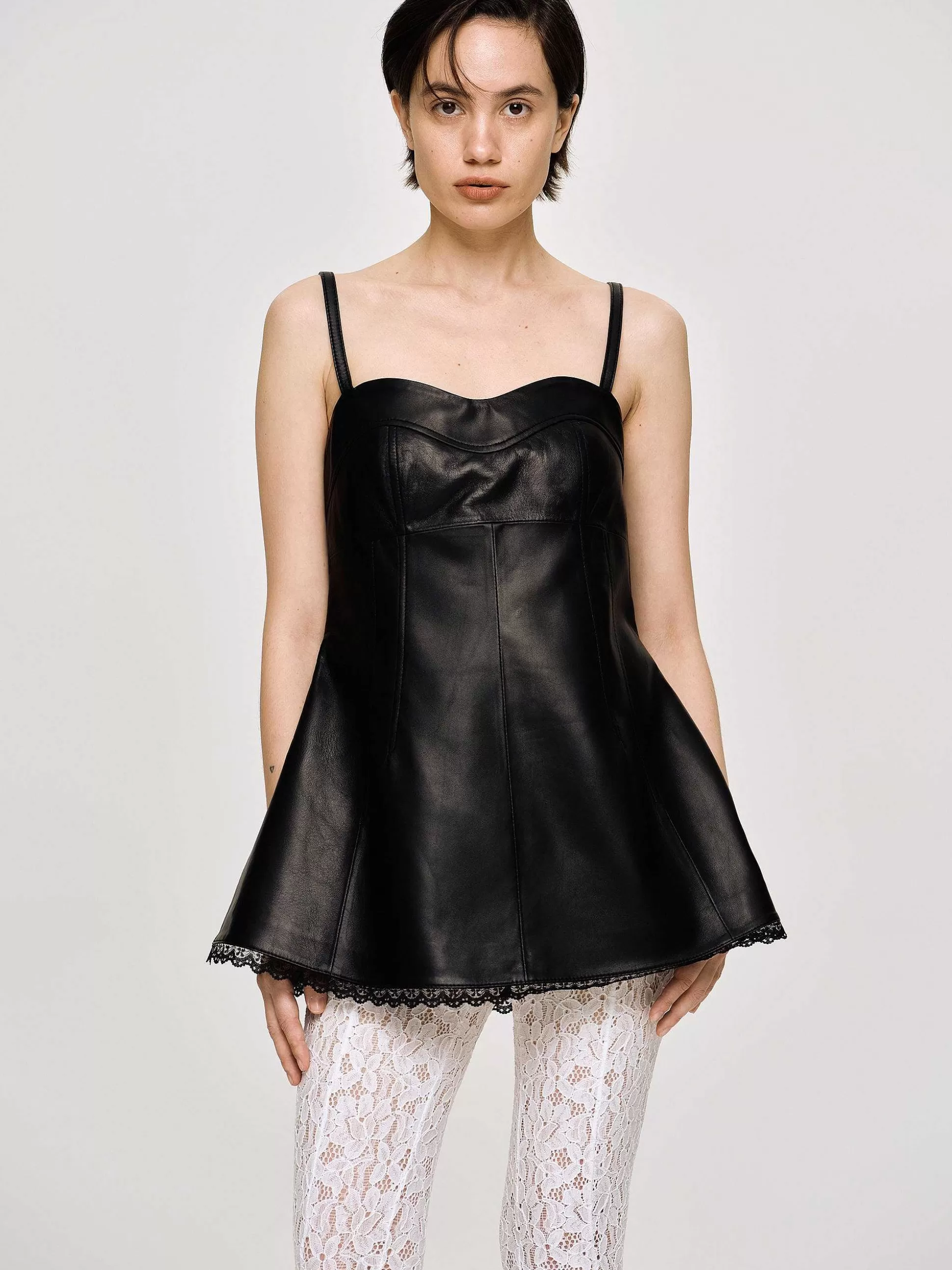 Source Unknown Dessus En Cuir Bustier En Peau D'Agneau, Noir Discount