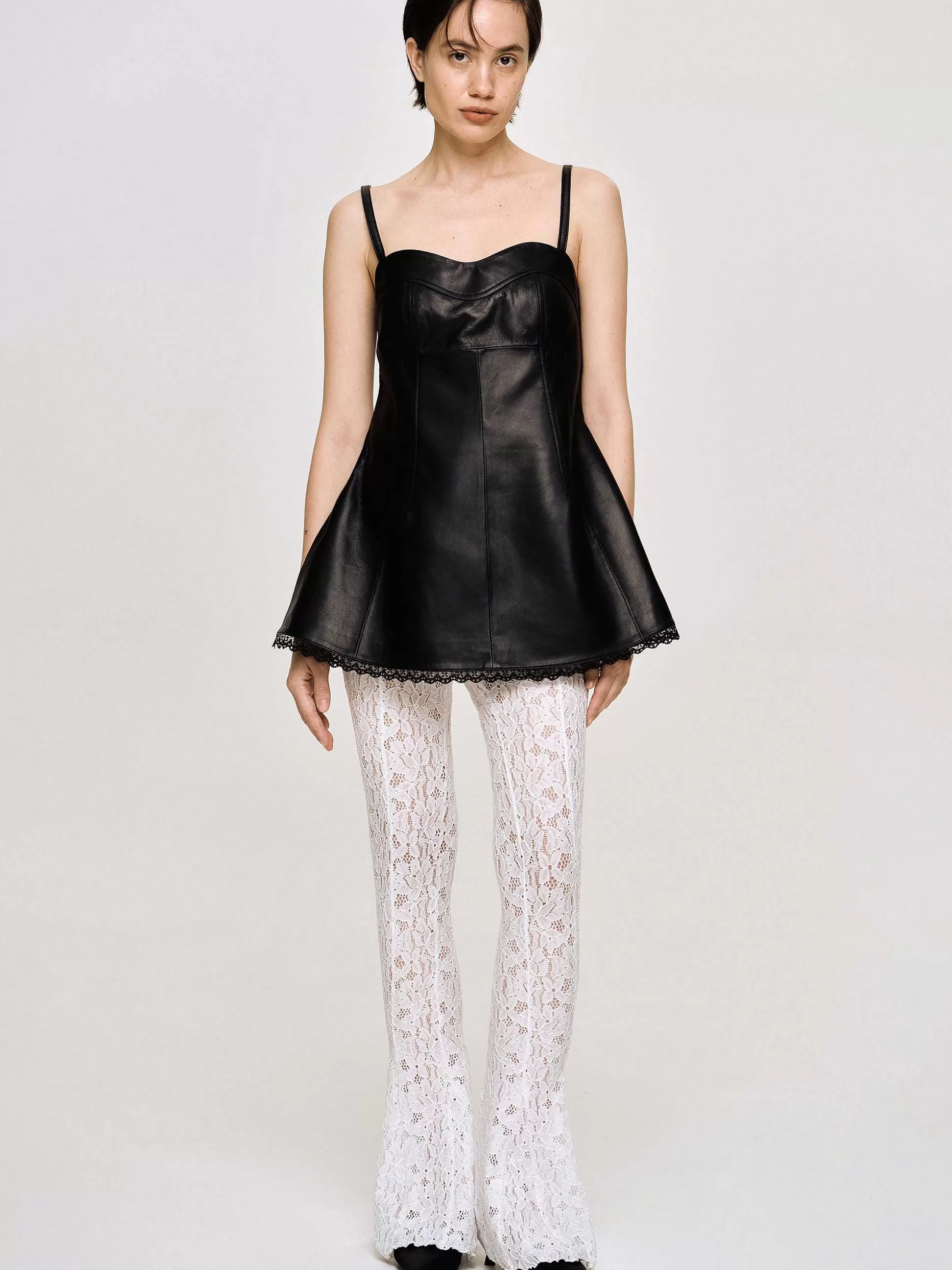 Source Unknown Dessus En Cuir Bustier En Peau D'Agneau, Noir Discount