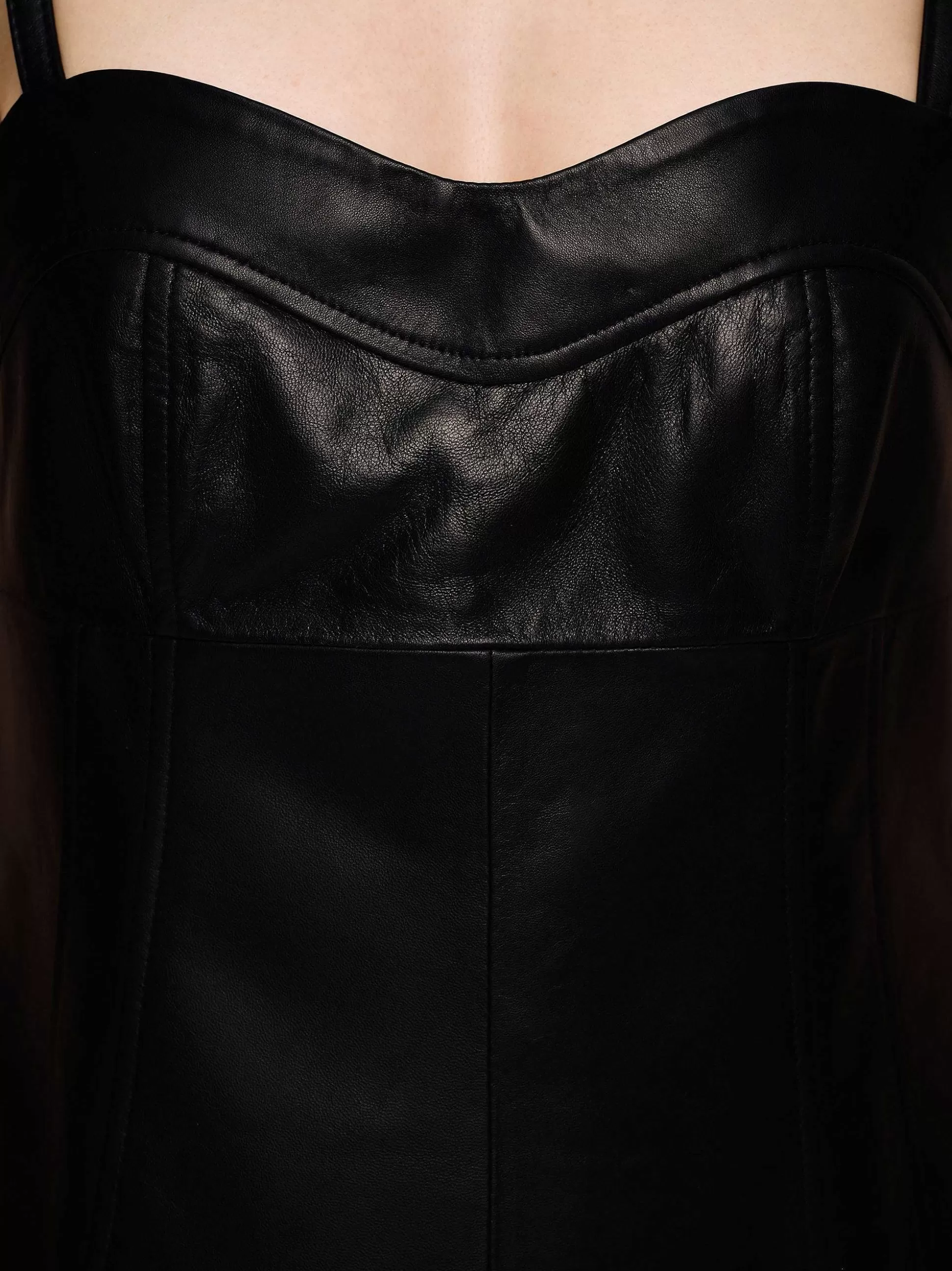 Source Unknown Dessus En Cuir Bustier En Peau D'Agneau, Noir Discount