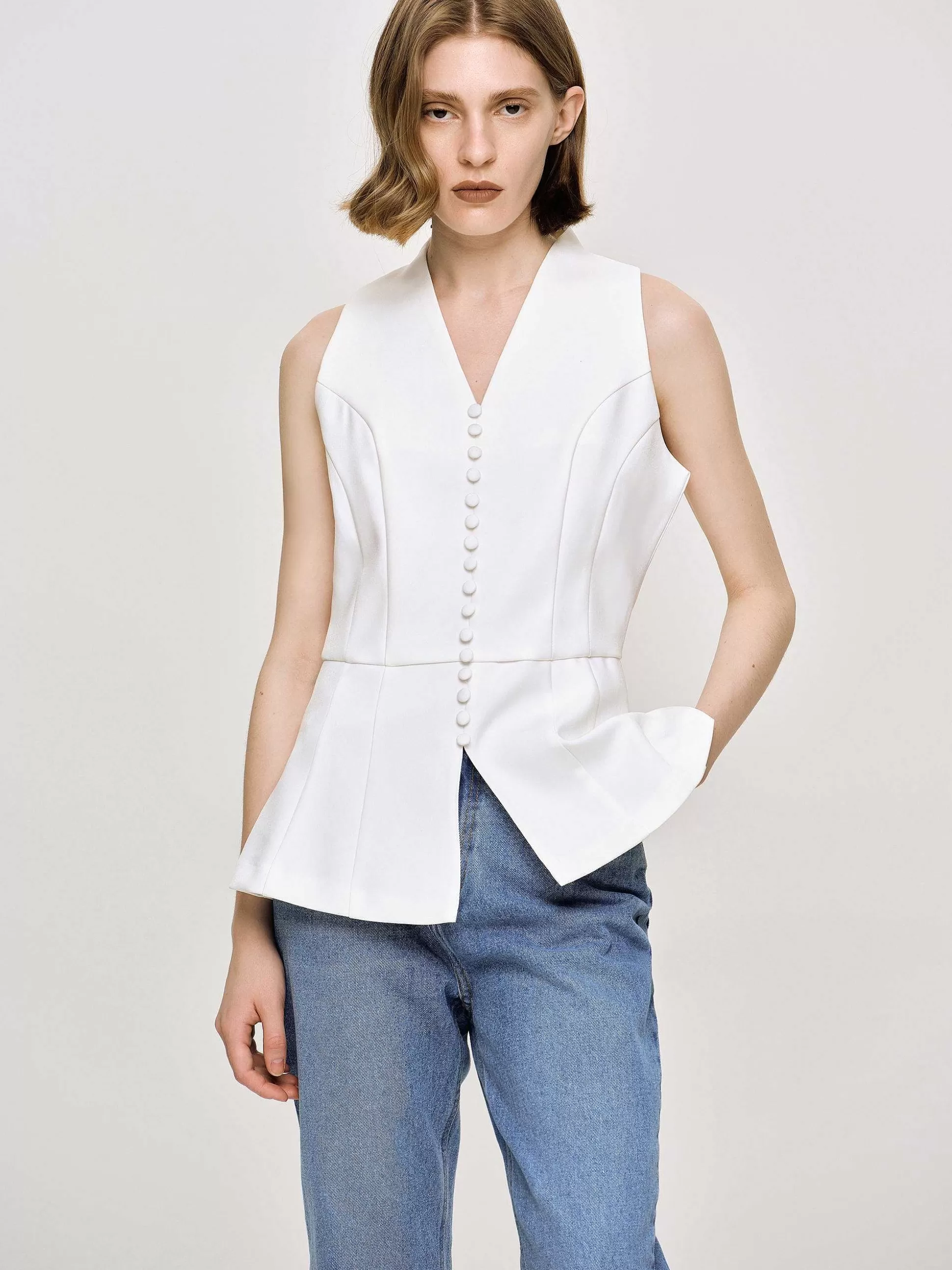 Source Unknown Gilet Evase A Boutons, Blanc Discount