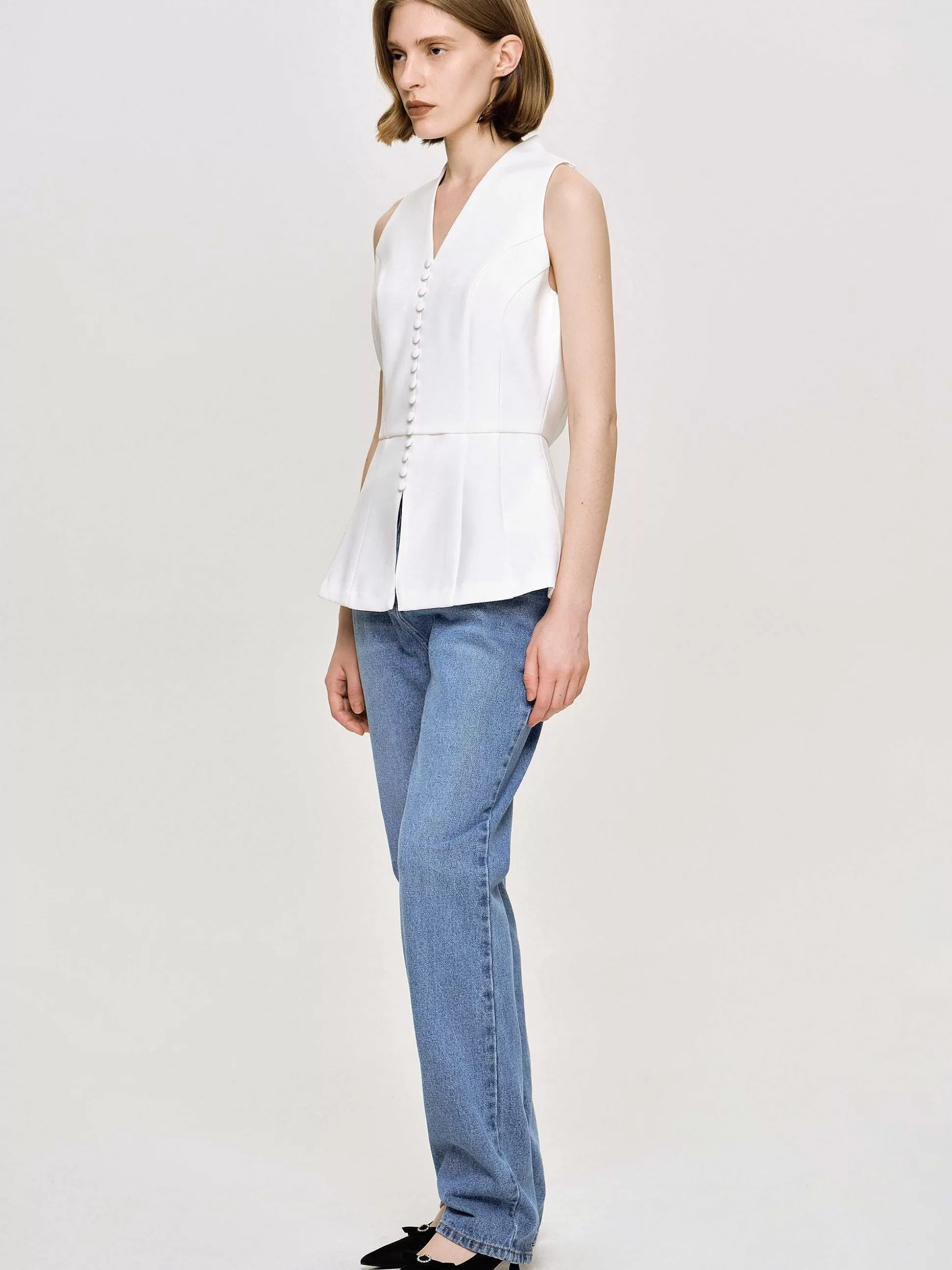 Source Unknown Gilet Evase A Boutons, Blanc Hot