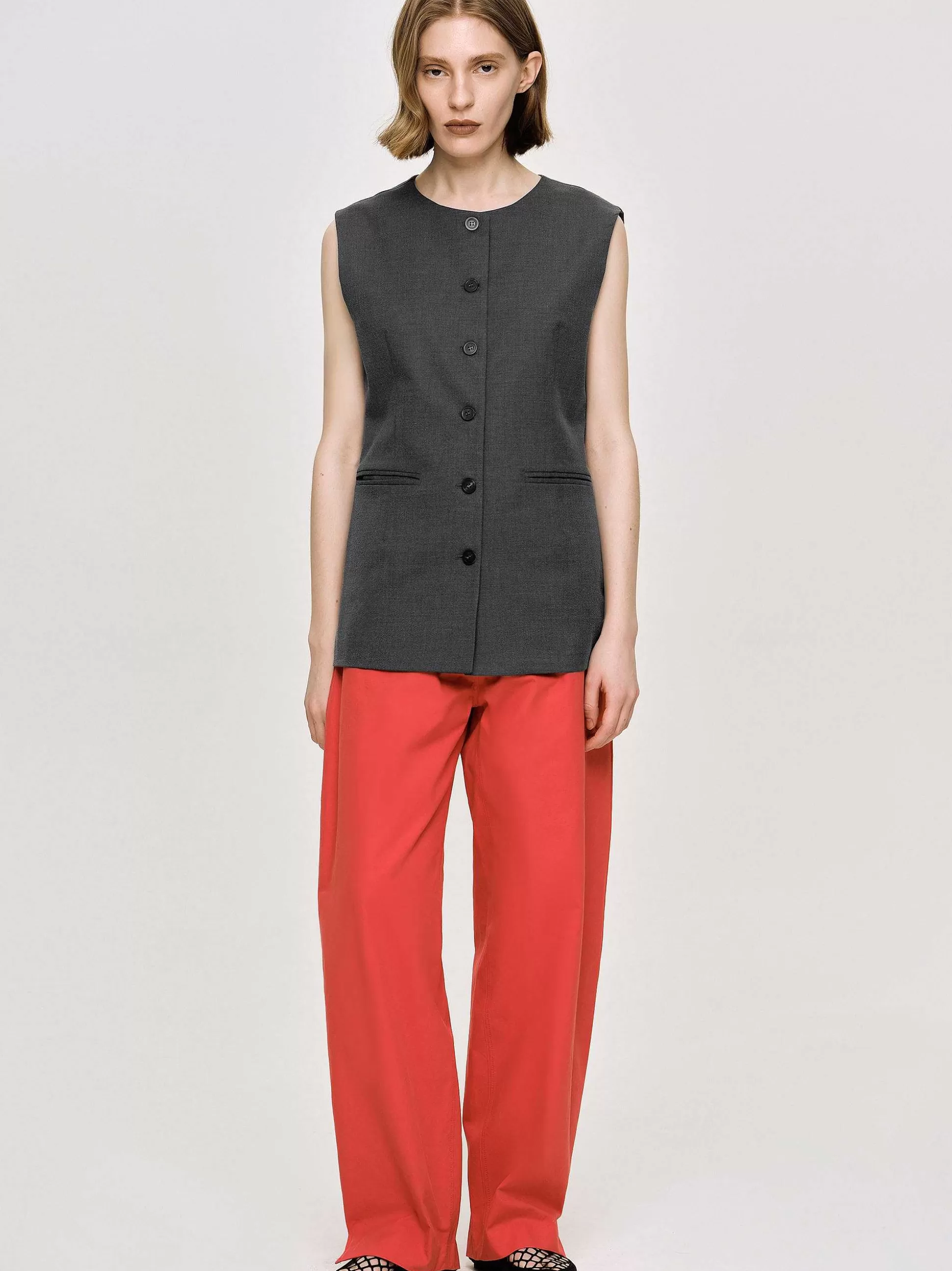Source Unknown Gilet Long Boutonne, Melange De Charbon De Bois Cheap