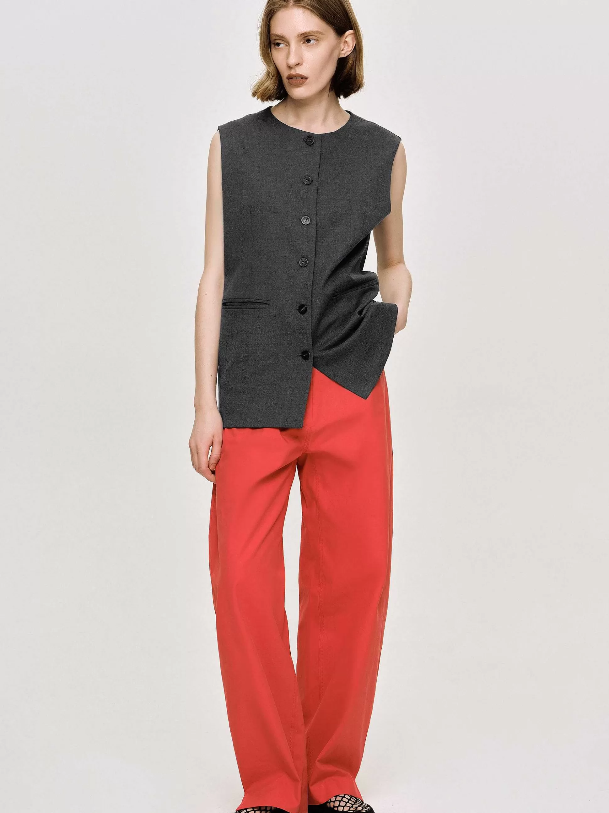 Source Unknown Gilet Long Boutonne, Melange De Charbon De Bois Cheap