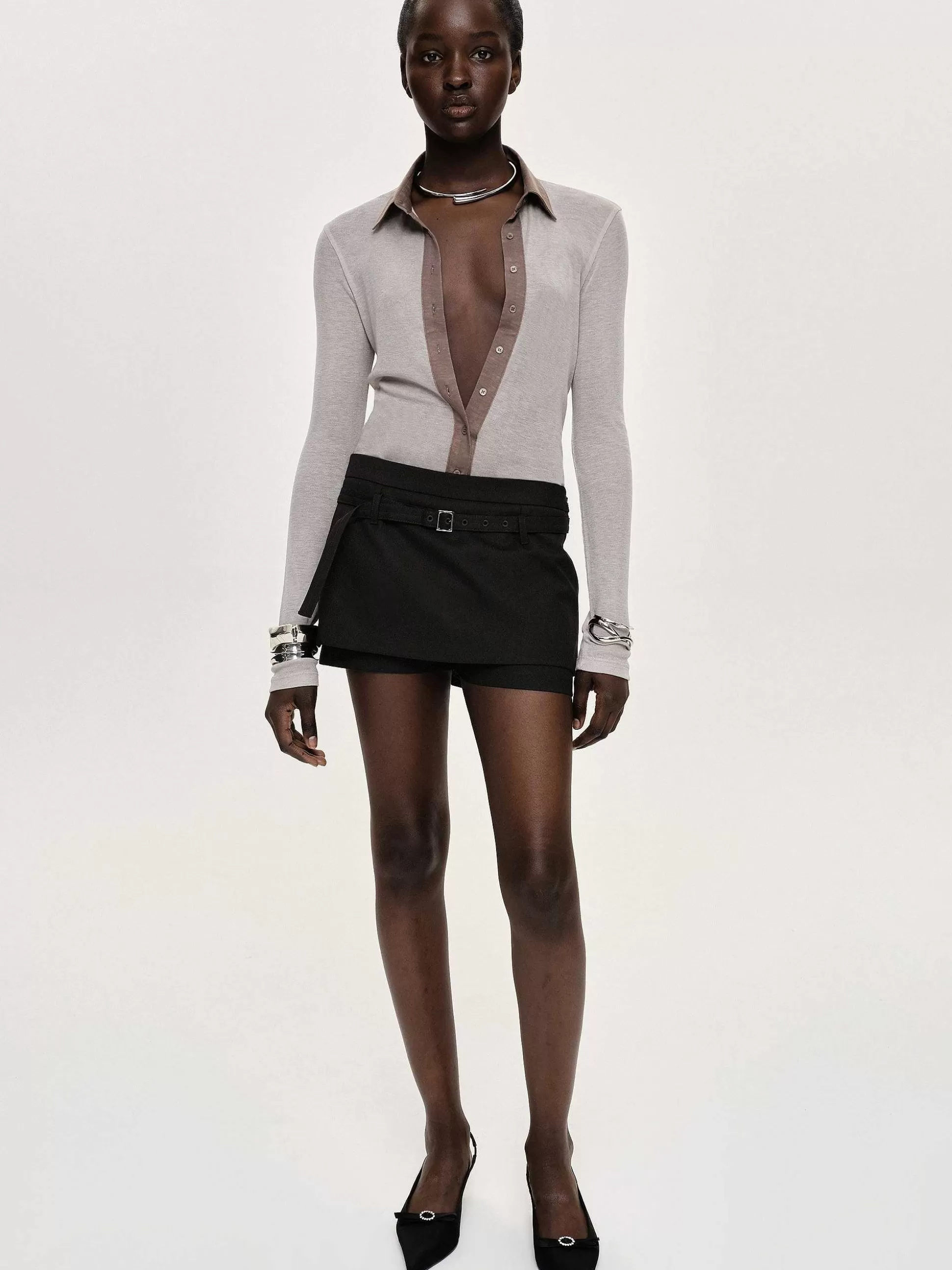 Source Unknown Haut A Col Semi-Transparent Pietro, Marron Taupe Fashion