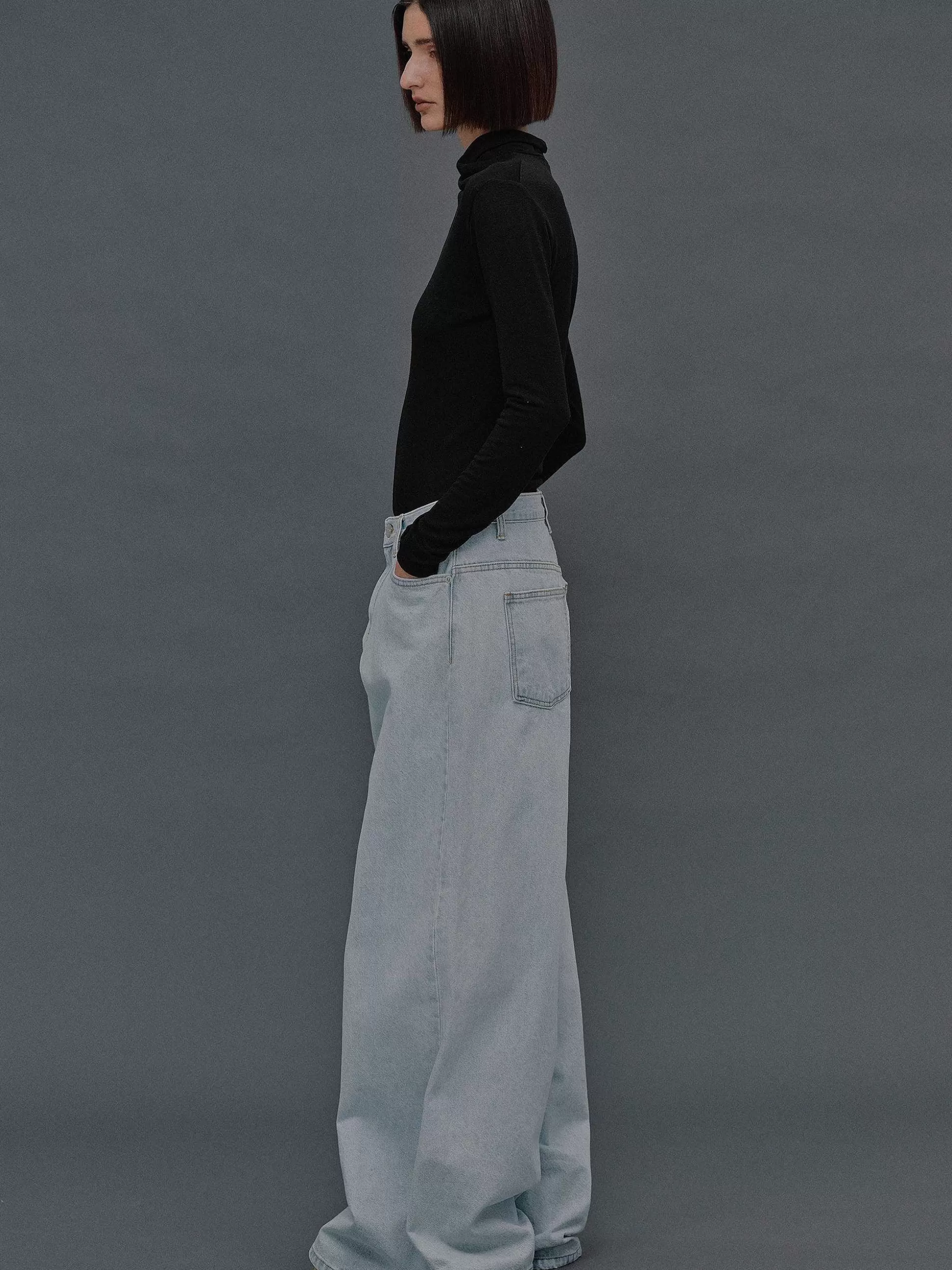 Source Unknown Jean Coupe Oversize, Delavage Bleu Clair Discount