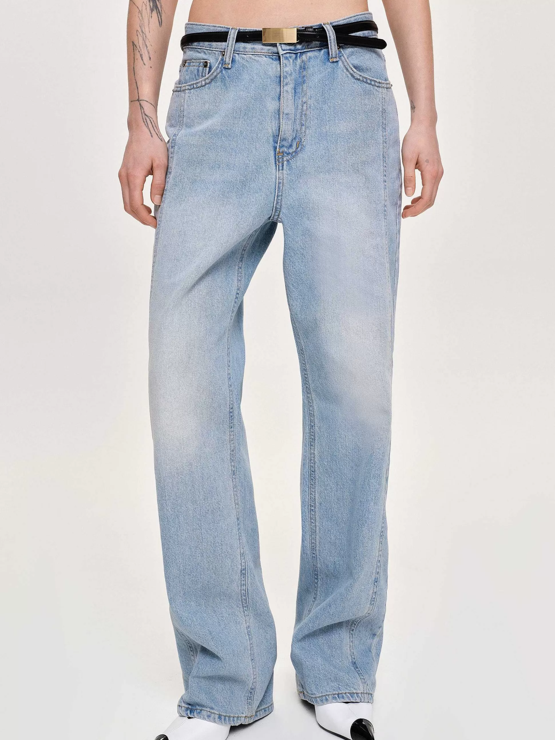 Source Unknown Jean Droit A Panneaux Lateraux, Bleu Clair Delave Clearance