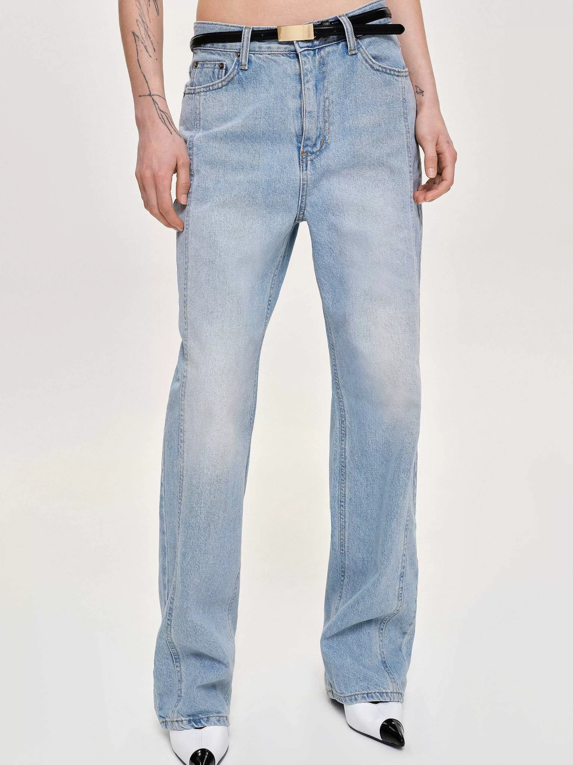 Source Unknown Jean Droit A Panneaux Lateraux, Bleu Clair Delave Clearance