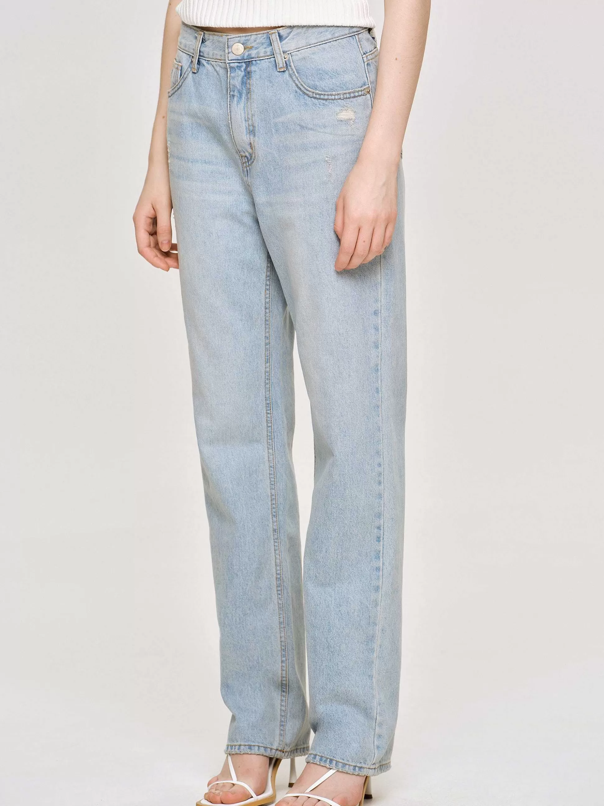 Source Unknown Jean Droit Effet Vieilli, Bleu Clair Vintage Best Sale
