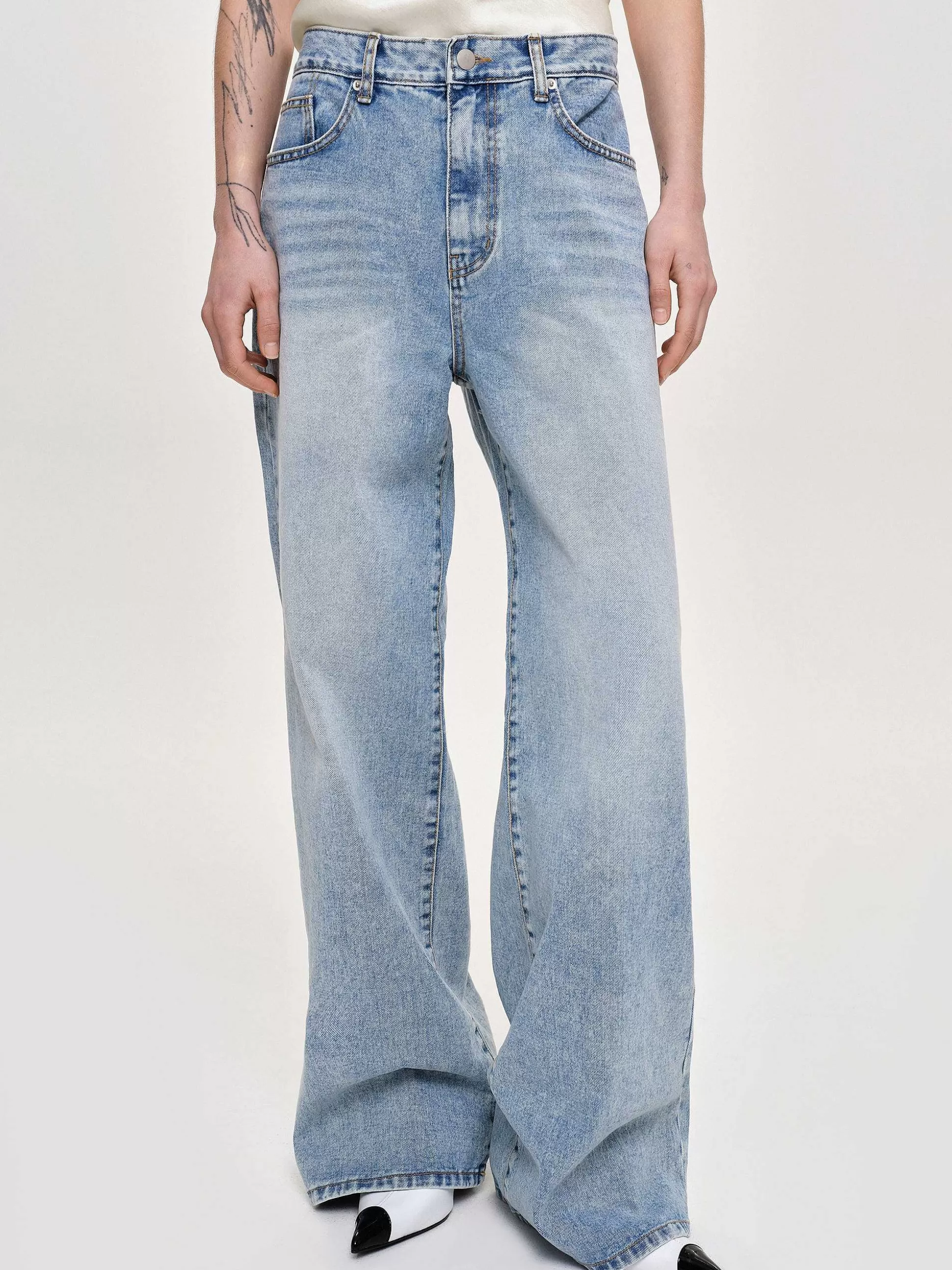 Source Unknown Jean Long A Jambe Droite, Bleu Vintage Clair Store