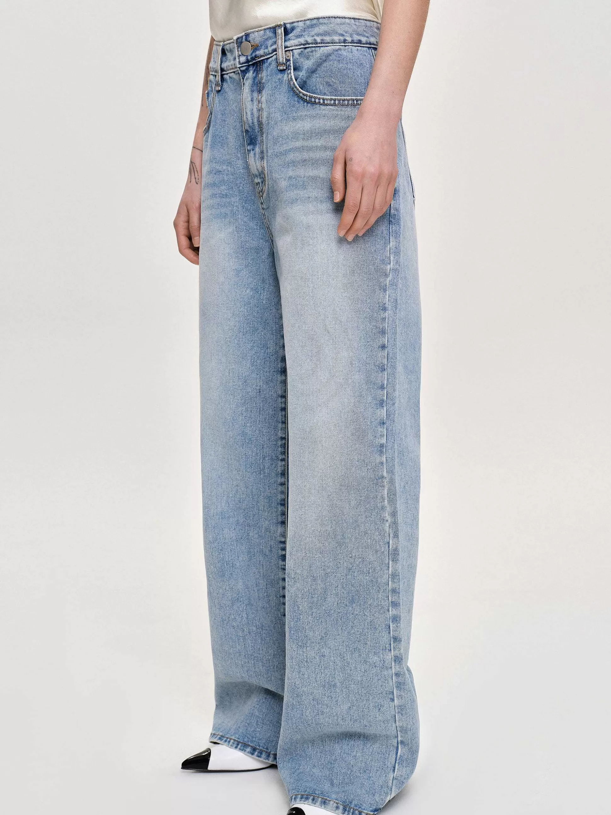 Source Unknown Jean Long A Jambe Droite, Bleu Vintage Clair Cheap