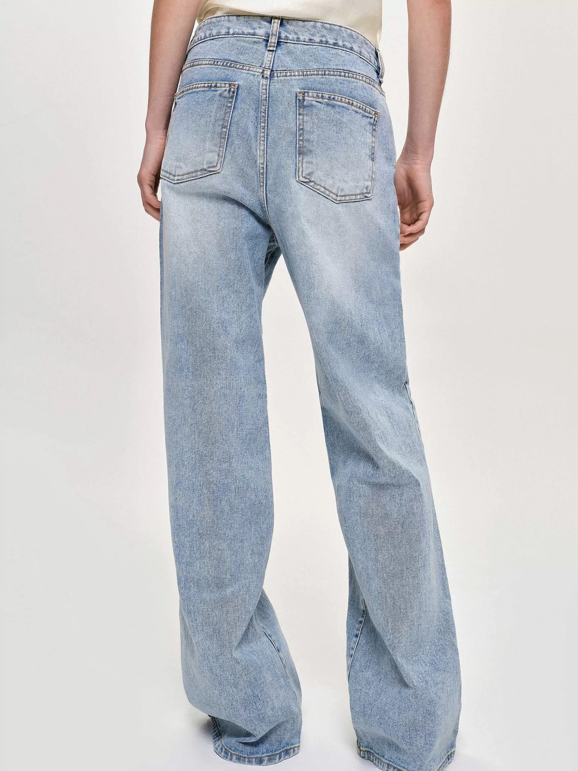 Source Unknown Jean Long A Jambe Droite, Bleu Vintage Clair Cheap