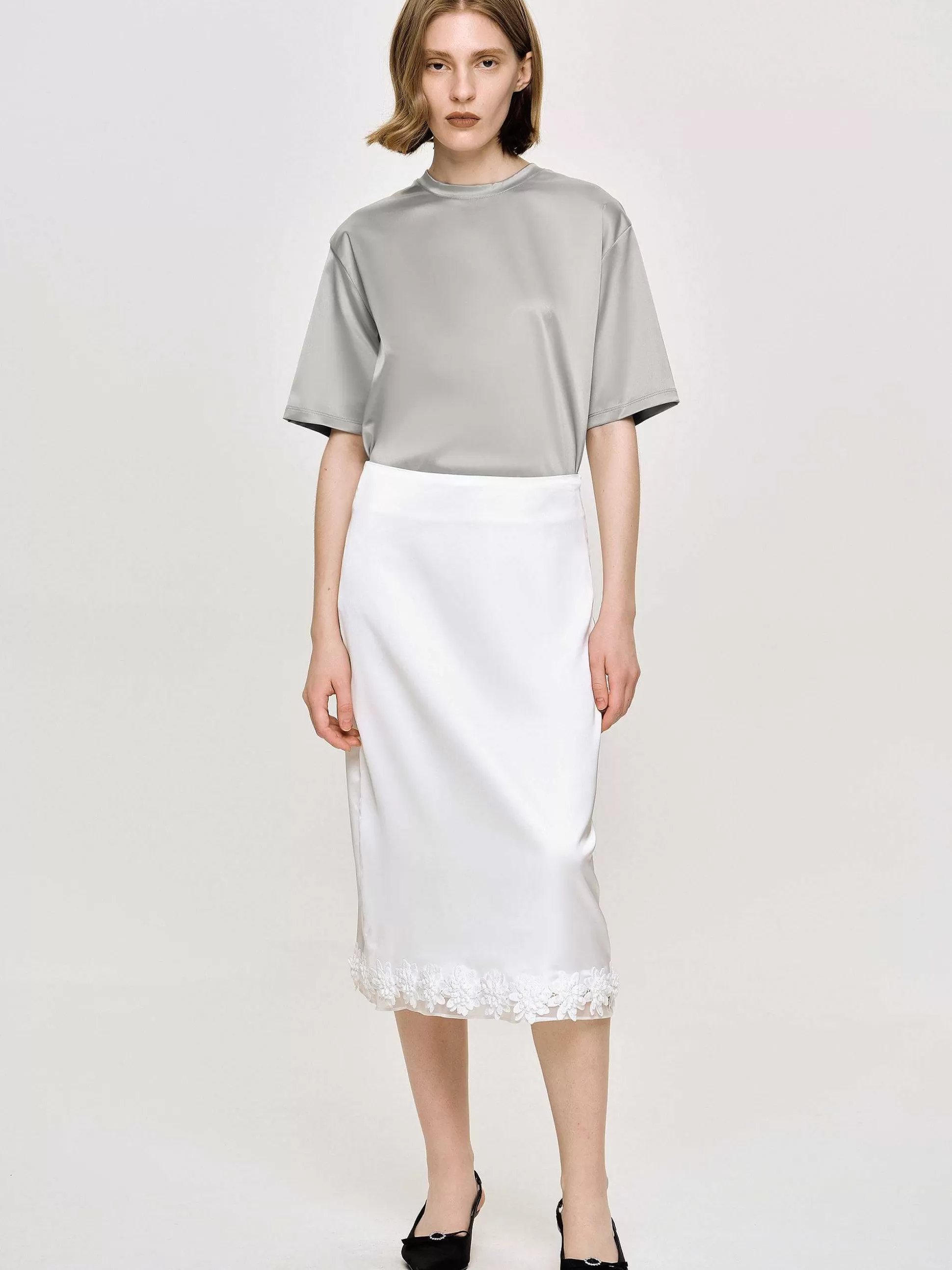 Source Unknown Jupe En Satin Applique, Blanc Flash Sale