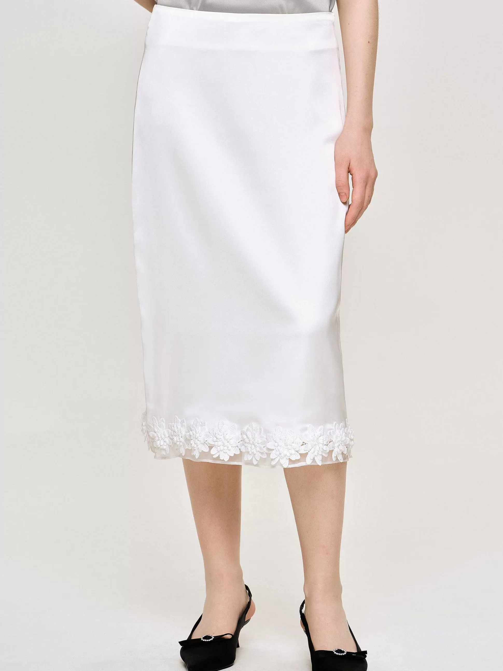 Source Unknown Jupe En Satin Applique, Blanc Shop