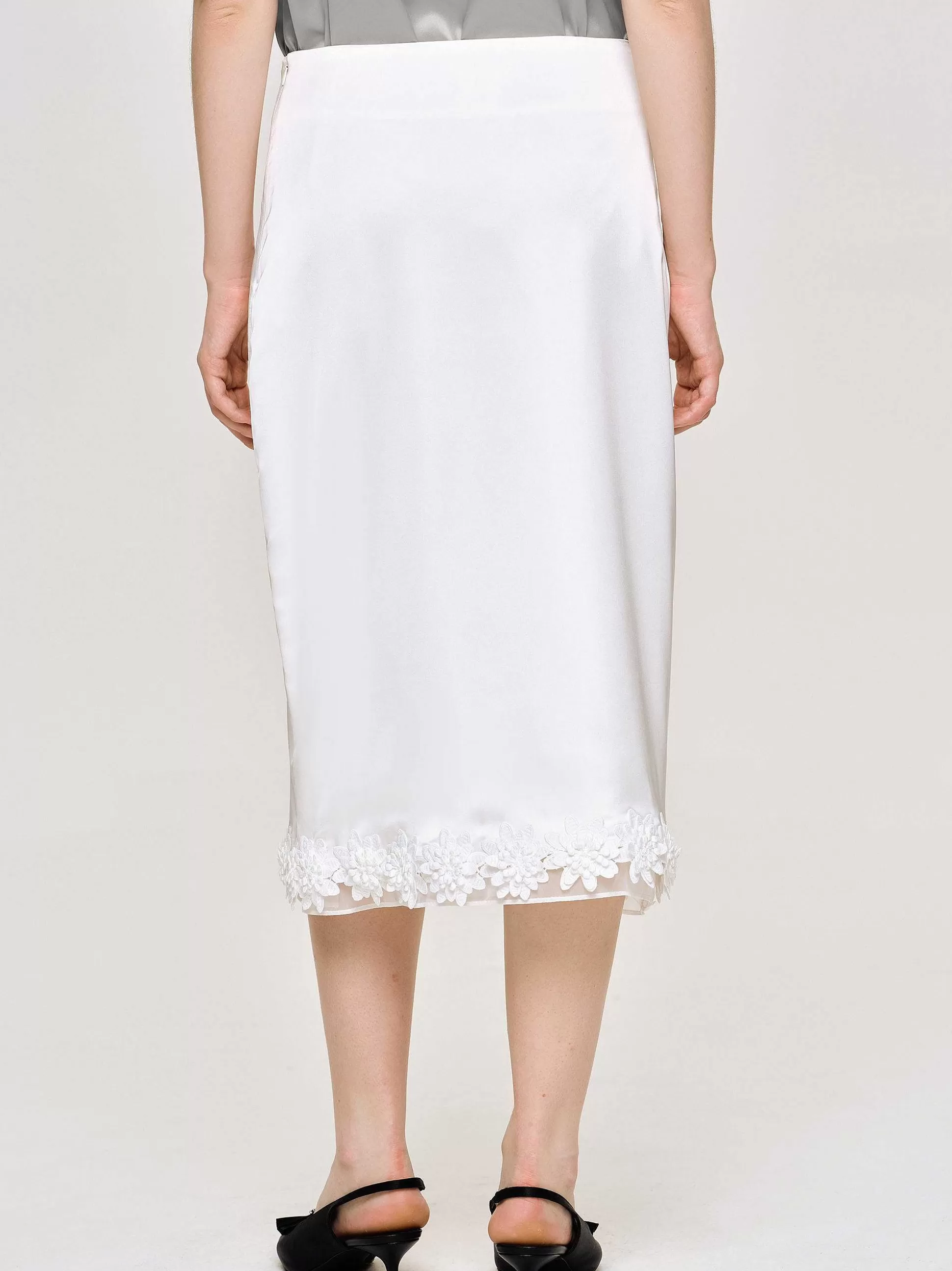Source Unknown Jupe En Satin Applique, Blanc Flash Sale