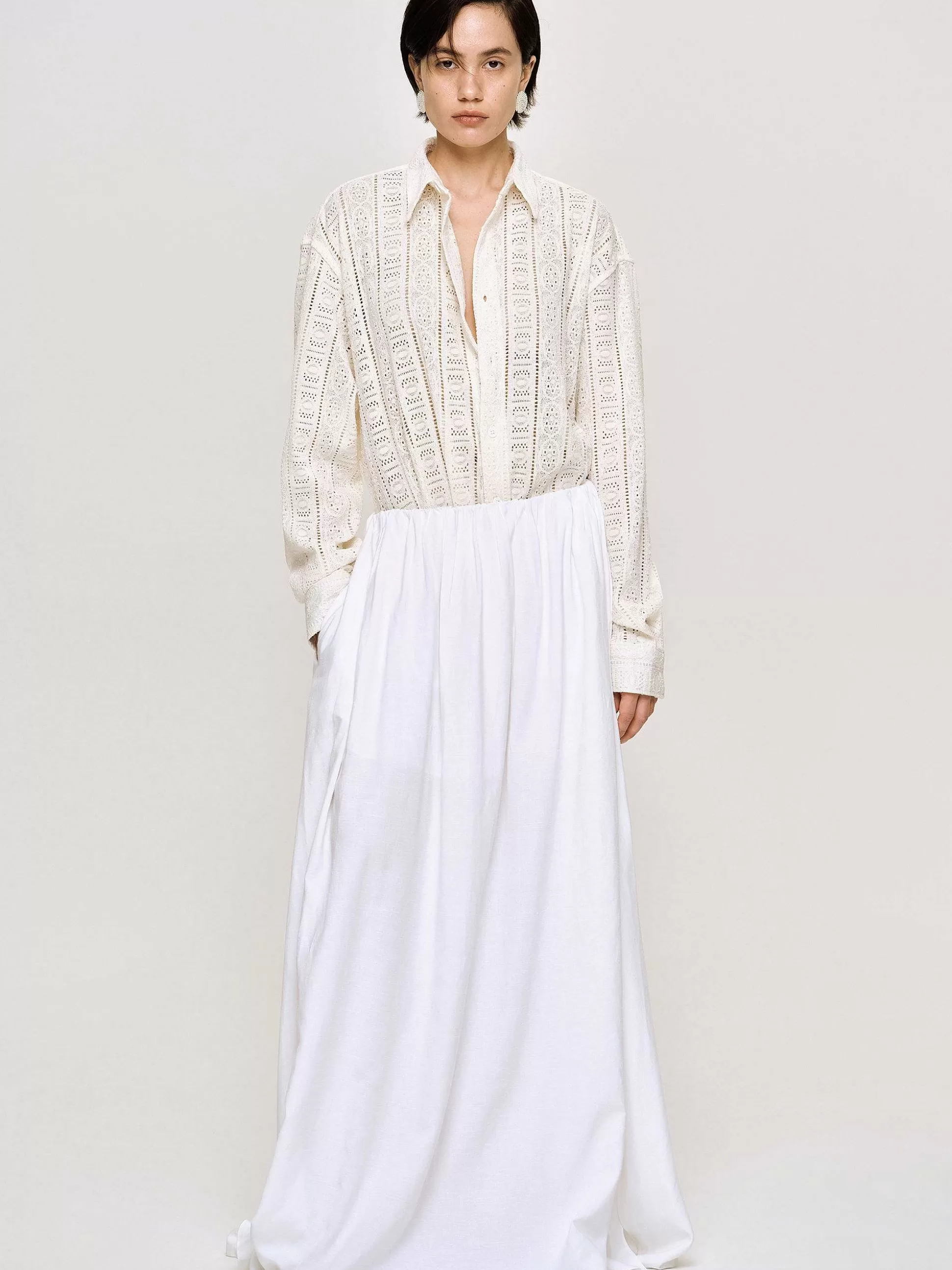 Source Unknown Jupe Longue En Lin Dhanila, Blanc Optique Discount